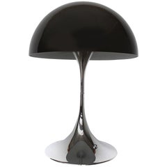 Rare Chromed Base and Black Shade Panthella Table Light by Verner Panton