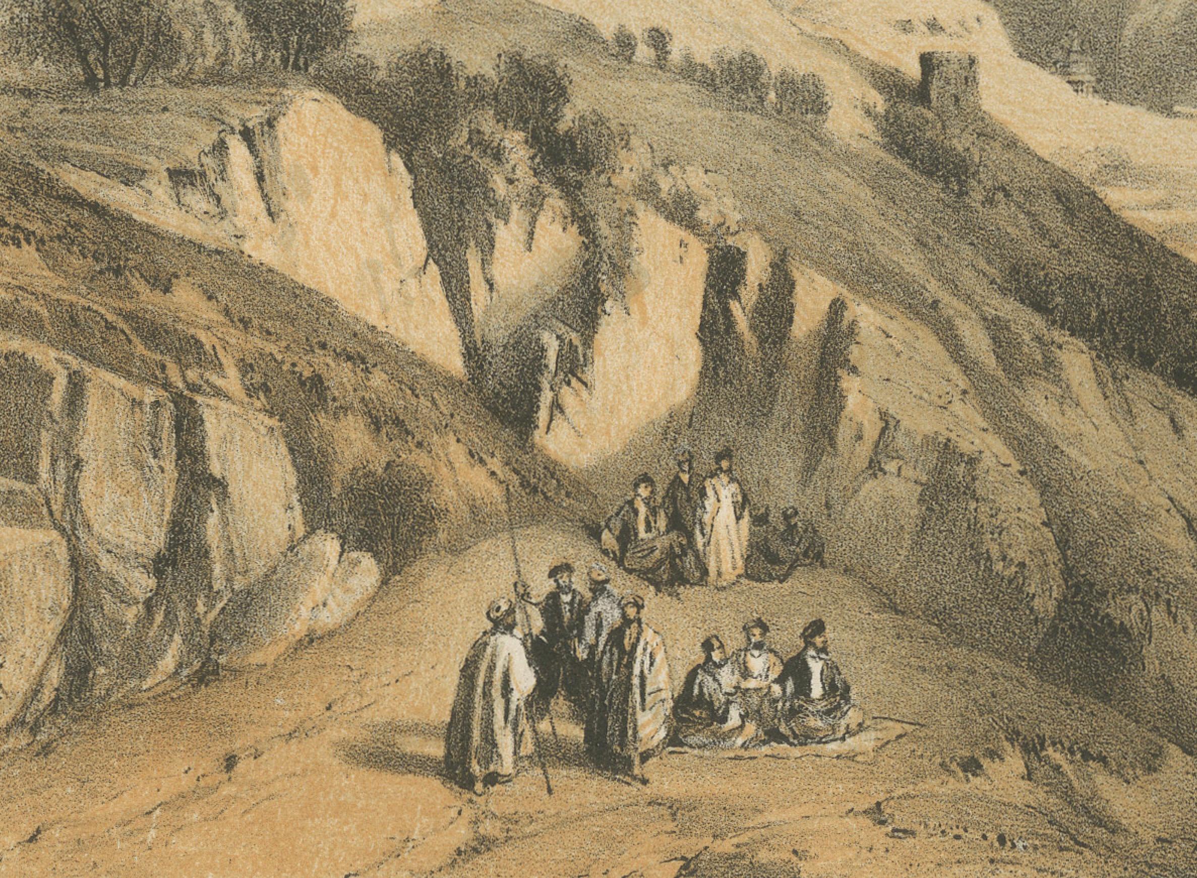 Rara cromolitografía del Monte de los Olivos y Getsemaní cerca de Jerusalén, 1862 en Bueno estado para la venta en Langweer, NL