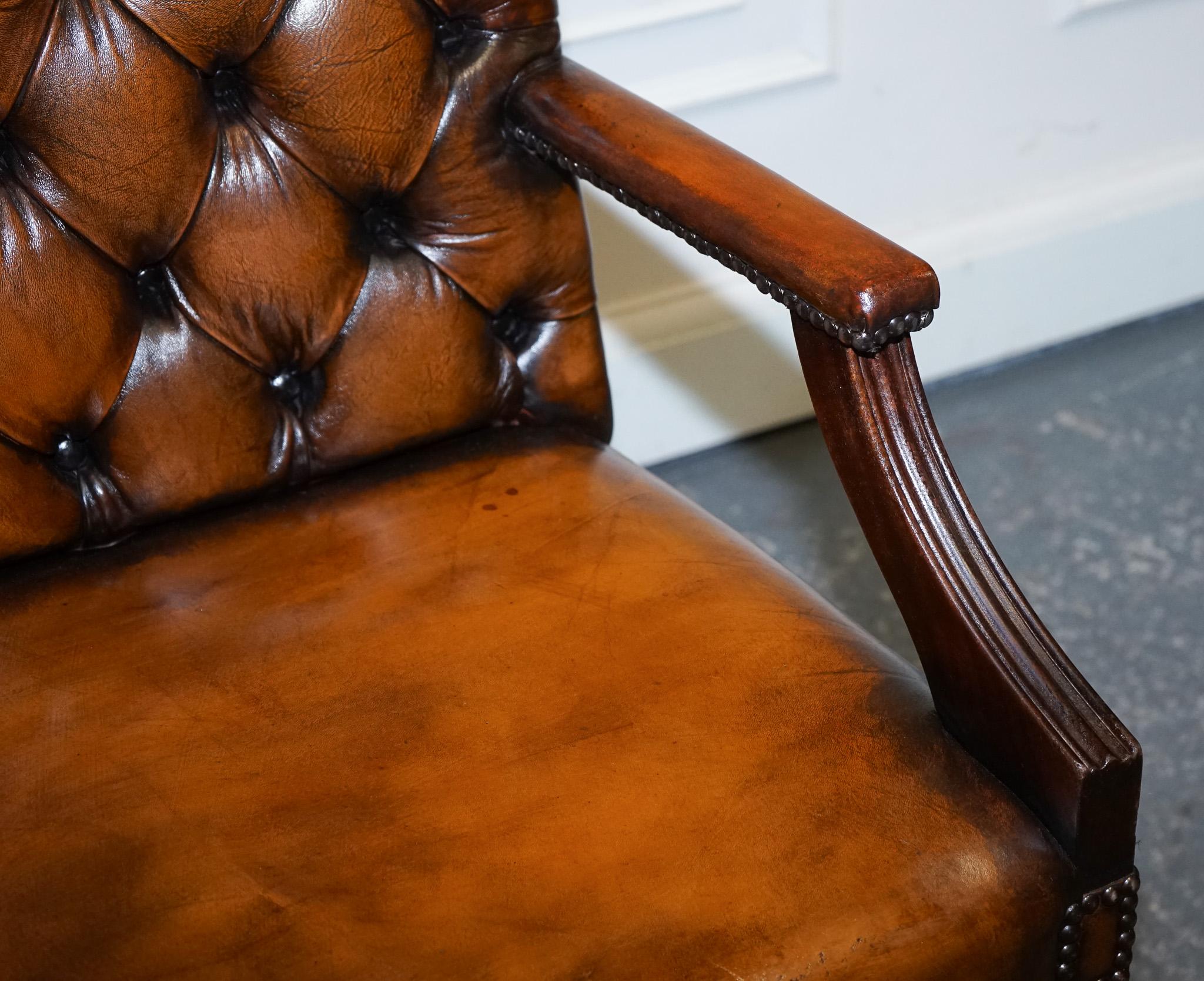 20th Century RARE CIGAR BROWN LEATHER CHESTERFIELD DIRECTIONS CONFERENCE LEATHER CHAiR For Sale