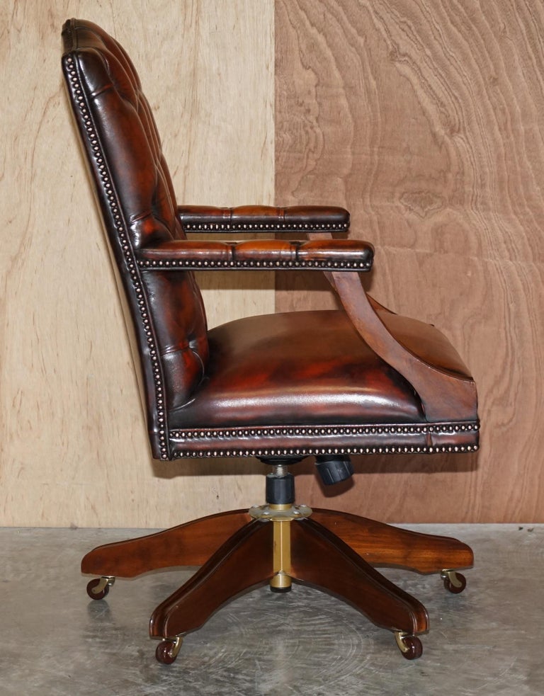 Rare Cigar Brown Leather Chesterfield Directors Captains Chair