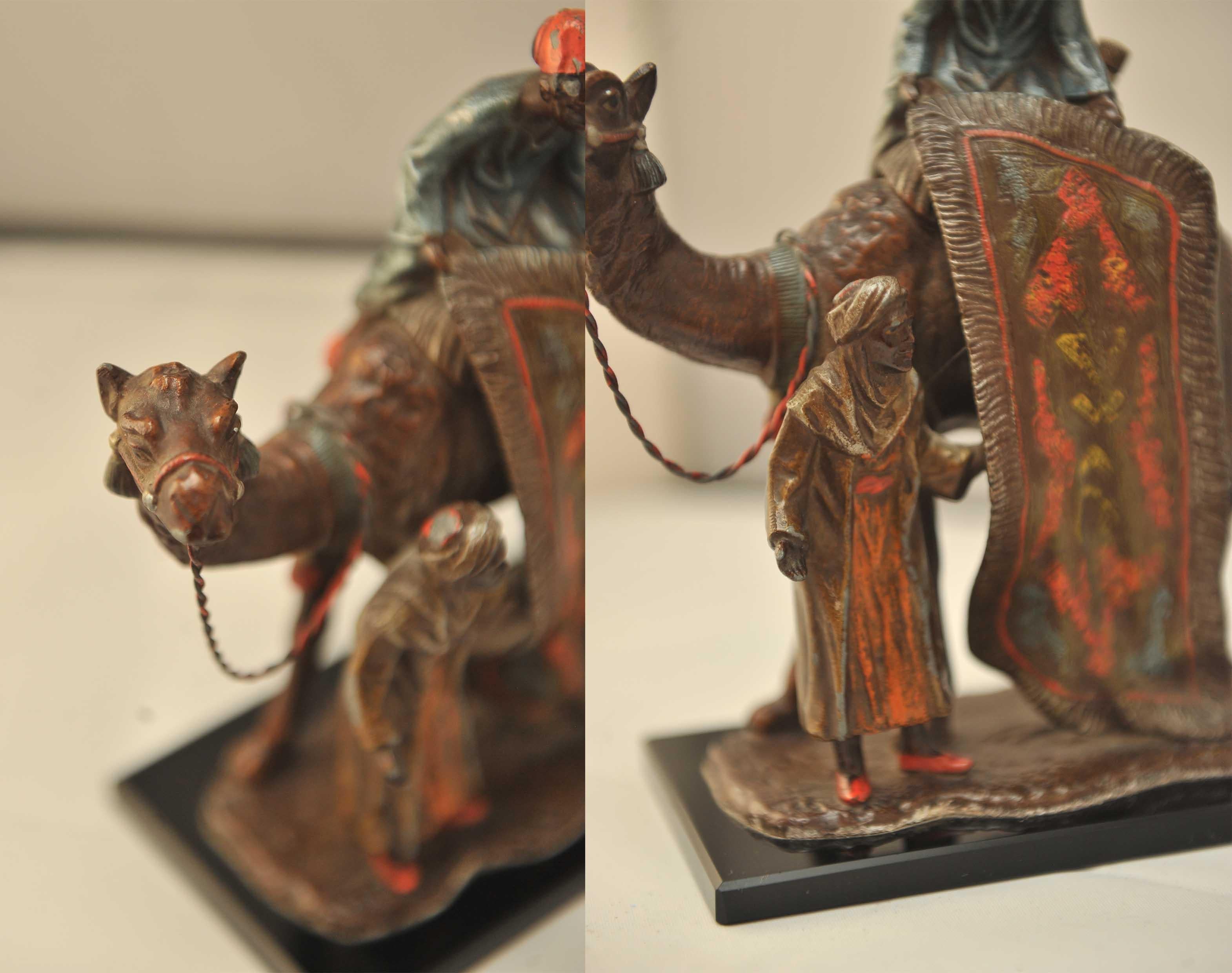 20th Century Rare Cigar Striker Bergman Style Cold Painted Art Deco Arabian Carpet Trader For Sale