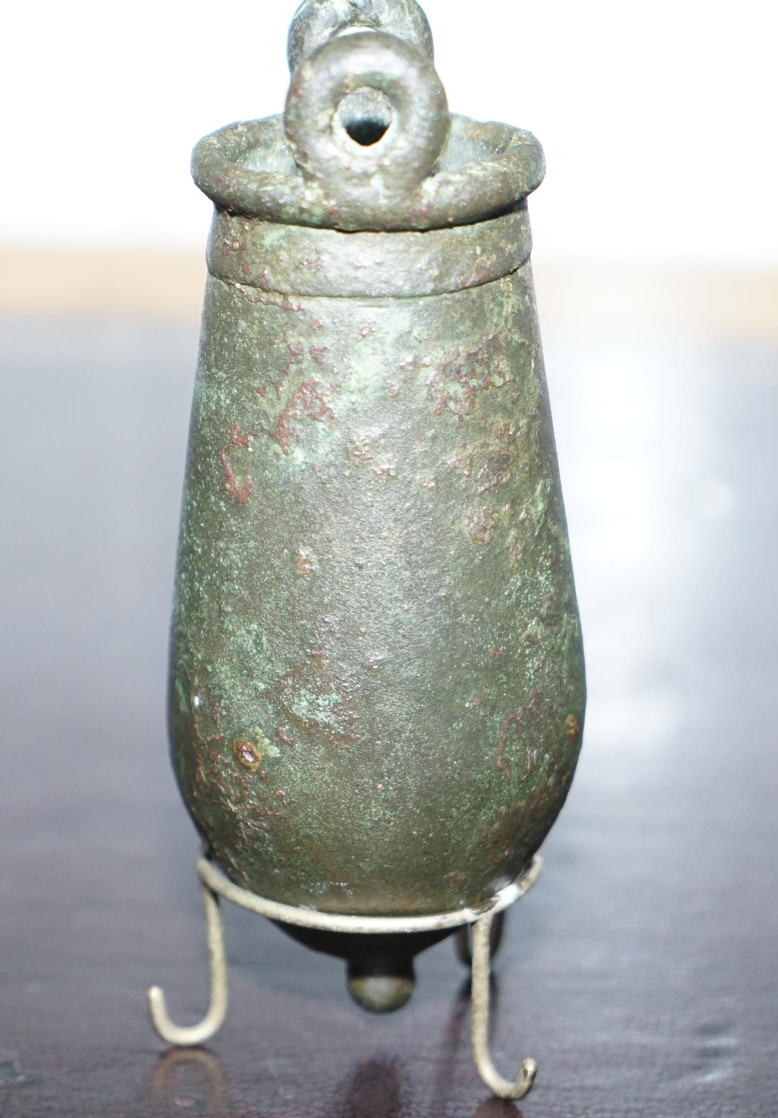 Hand-Crafted Rare circa 100AC Ancient 1st Century Roman Bronze Amphora Jug Vessel on Stand