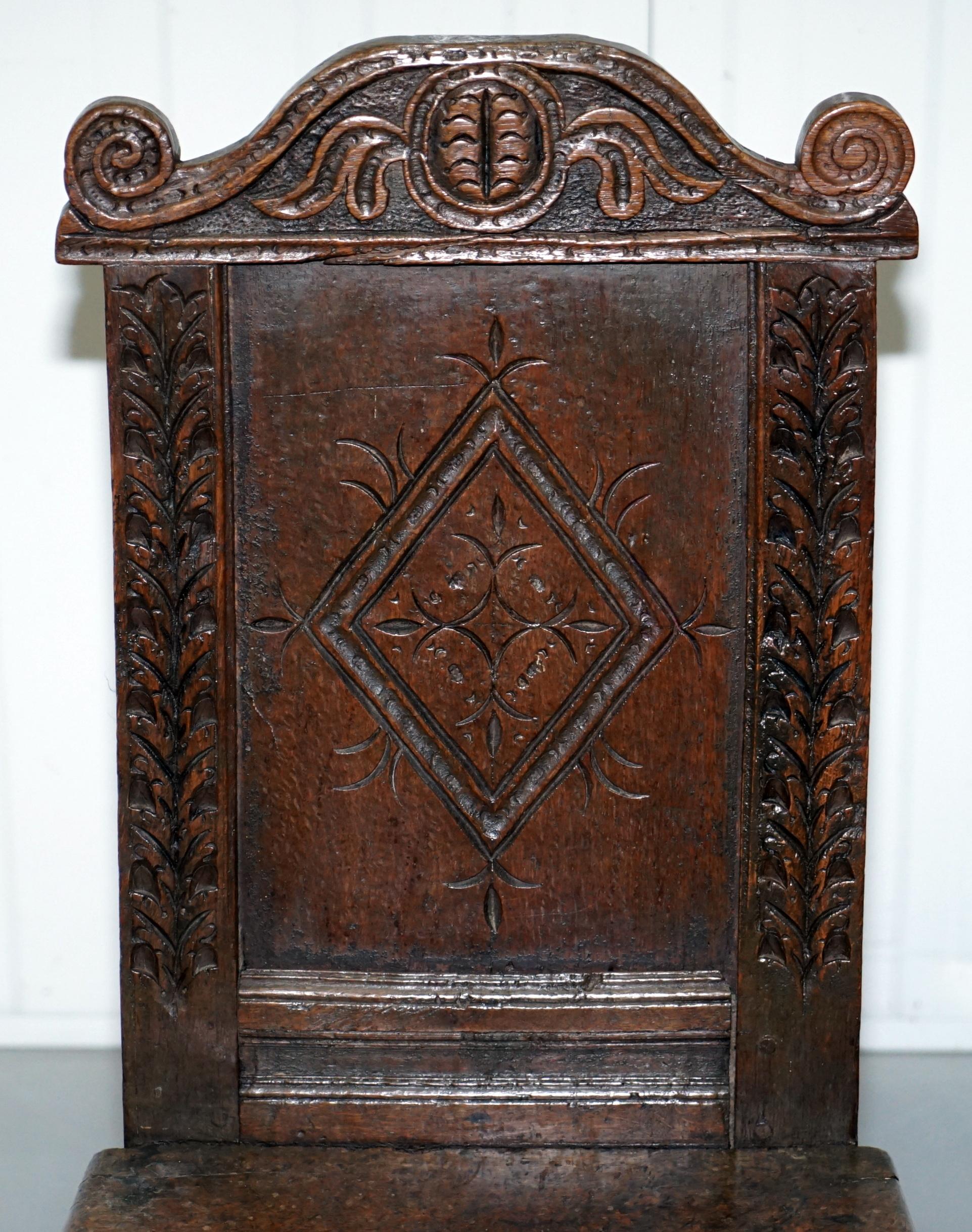Jacobean Rare circa 1760 Fruit Wood Chair Nicely Carved Quite Small 18th Century Example For Sale
