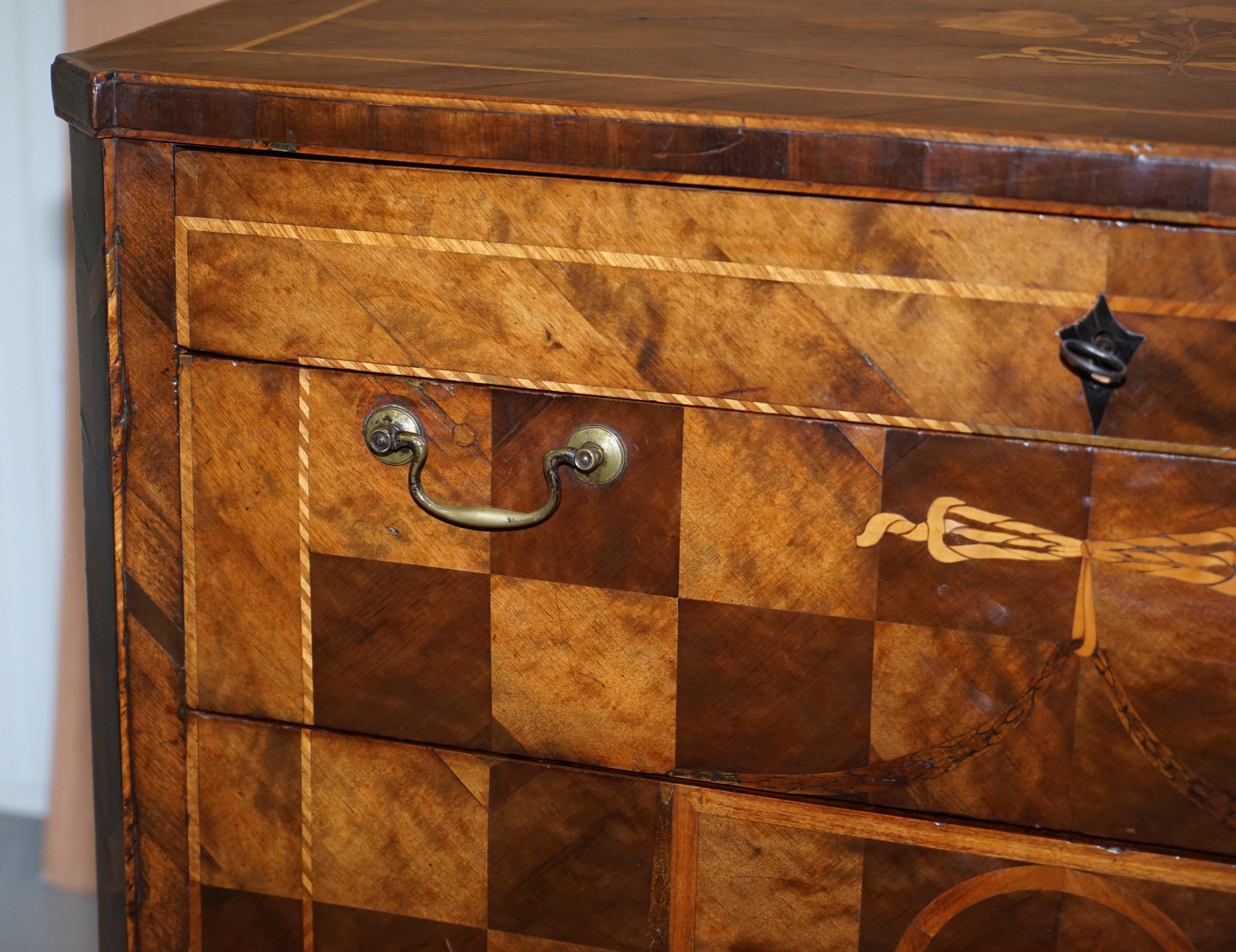 Rare circa 1780 Continental Parquetry Marquetry Inlaid Commode Chest of Drawers For Sale 3