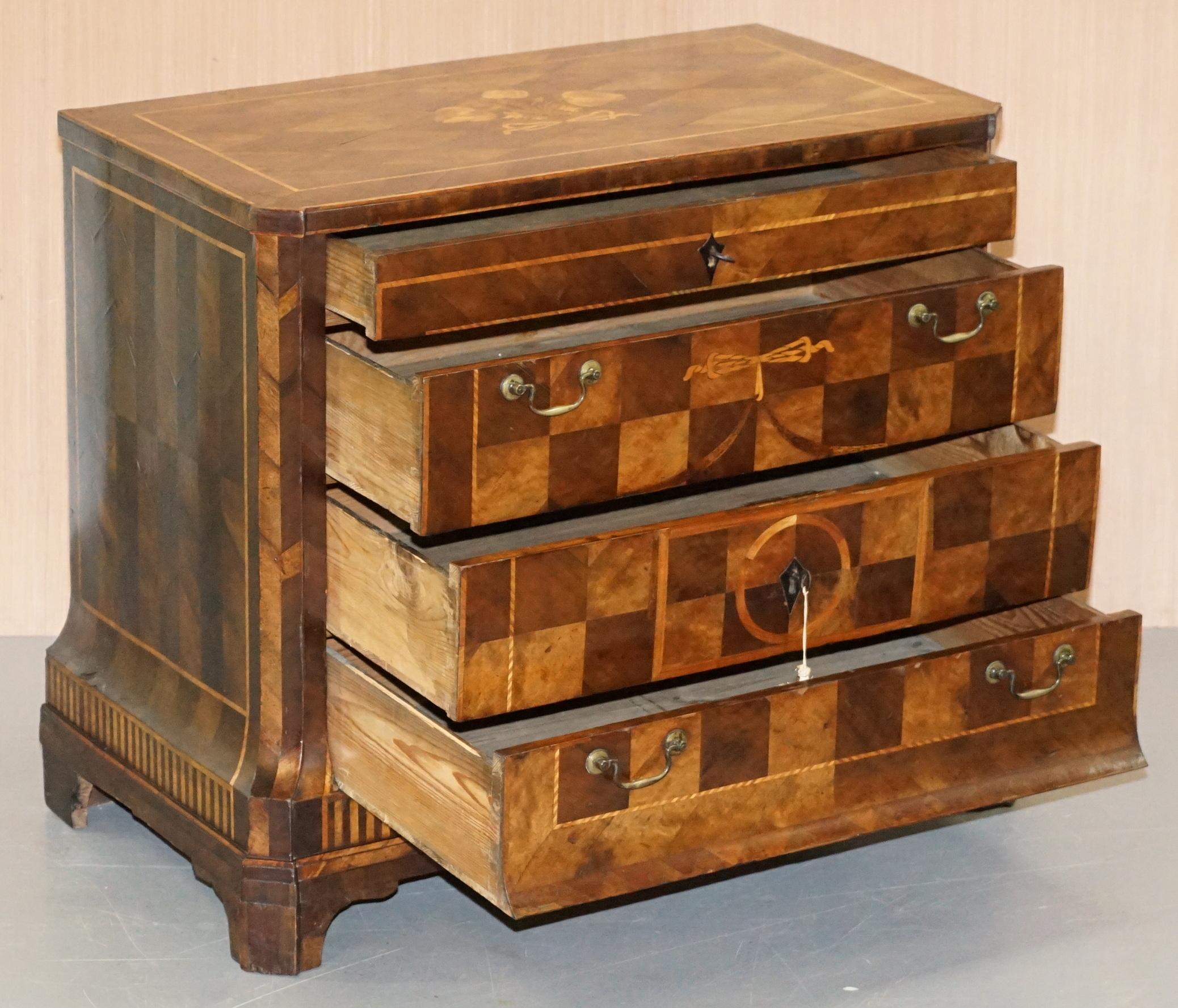 Rare circa 1780 Continental Parquetry Marquetry Inlaid Commode Chest of Drawers For Sale 10