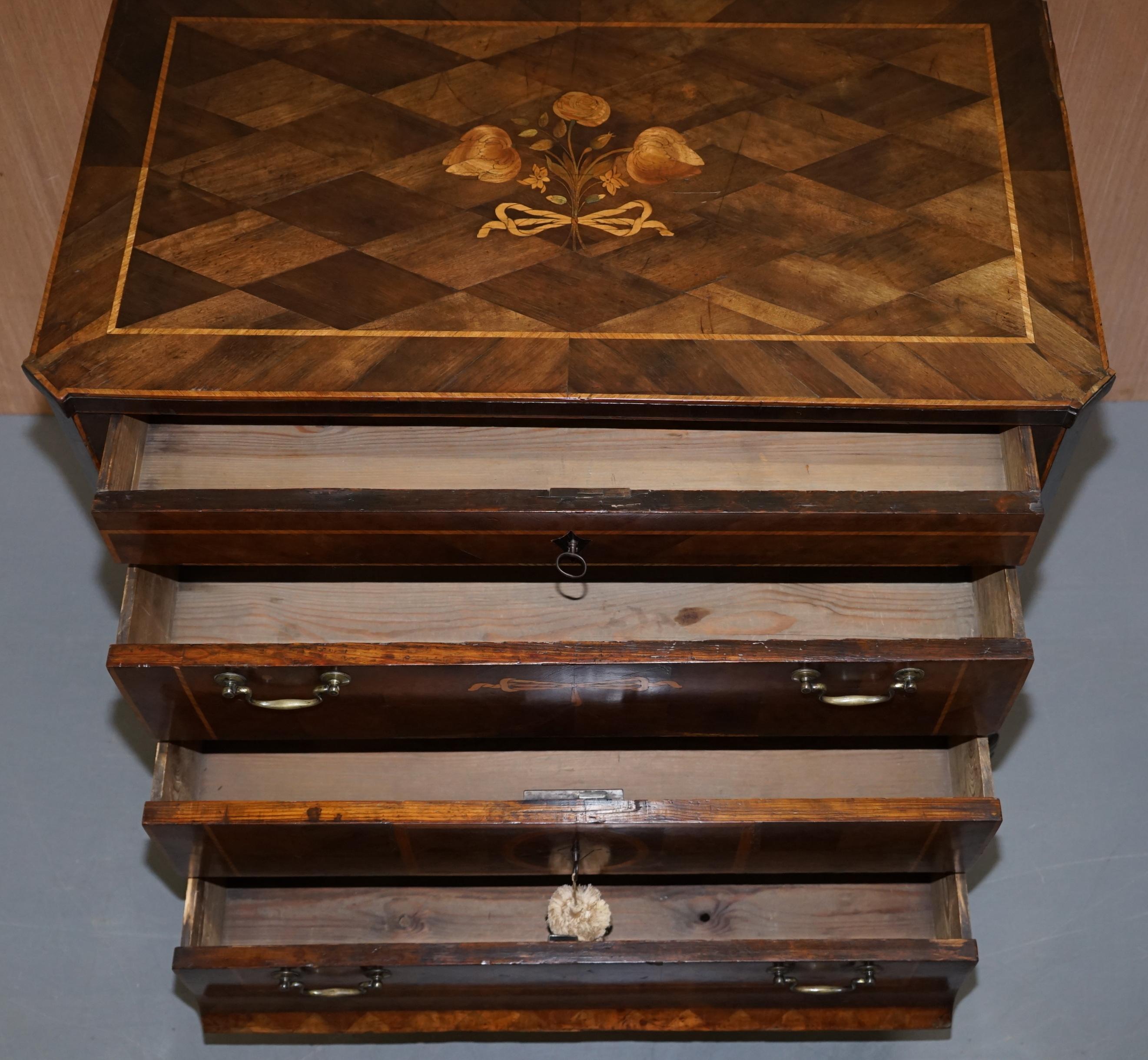 Rare circa 1780 Continental Parquetry Marquetry Inlaid Commode Chest of Drawers For Sale 11