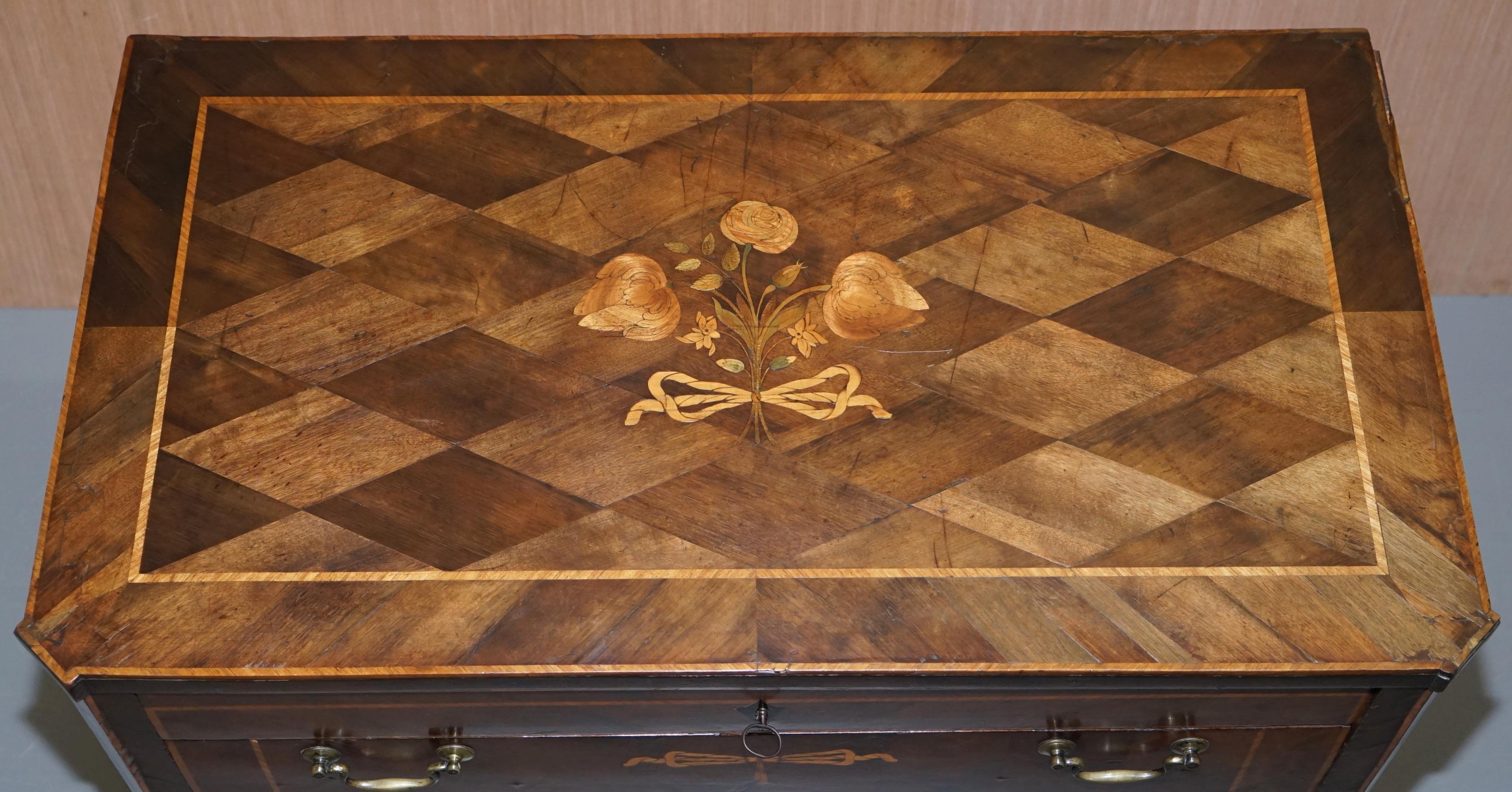 Inlay Rare circa 1780 Continental Parquetry Marquetry Inlaid Commode Chest of Drawers For Sale