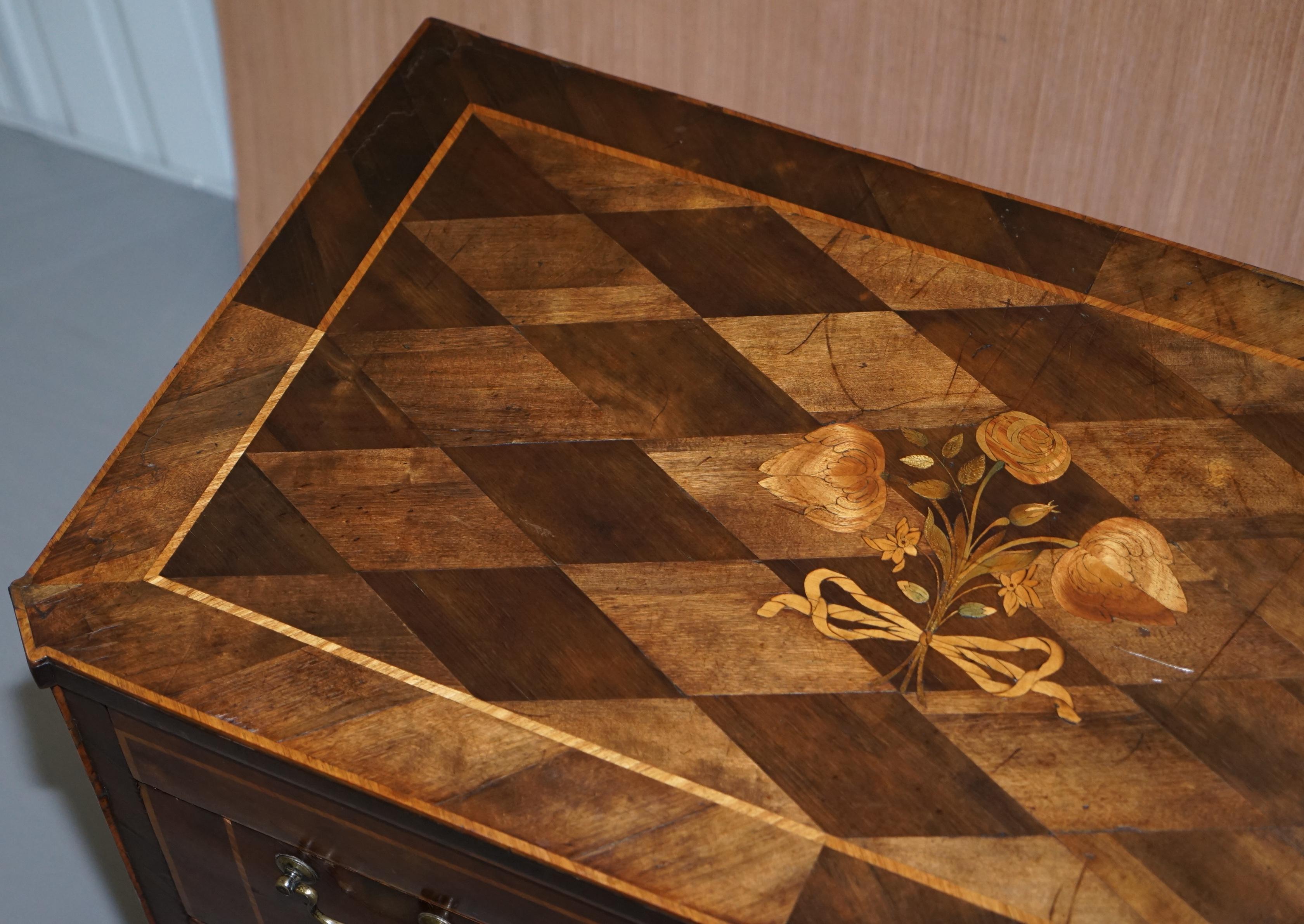 Late 18th Century Rare circa 1780 Continental Parquetry Marquetry Inlaid Commode Chest of Drawers For Sale