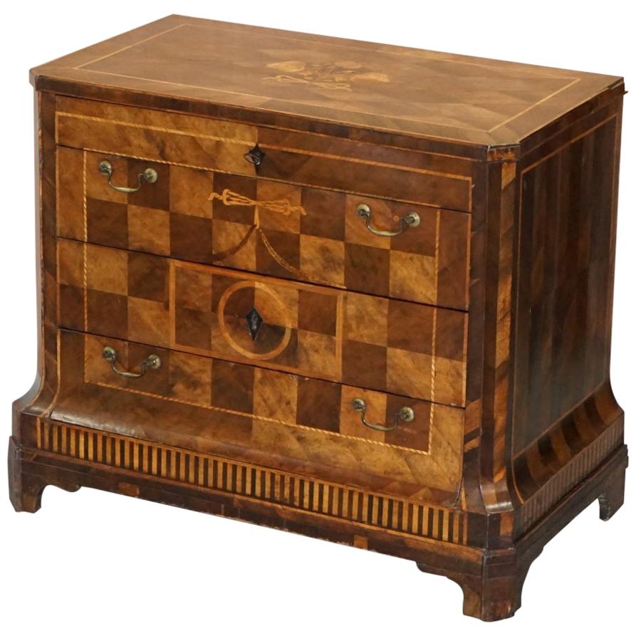 Rare circa 1780 Continental Parquetry Marquetry Inlaid Commode Chest of Drawers For Sale