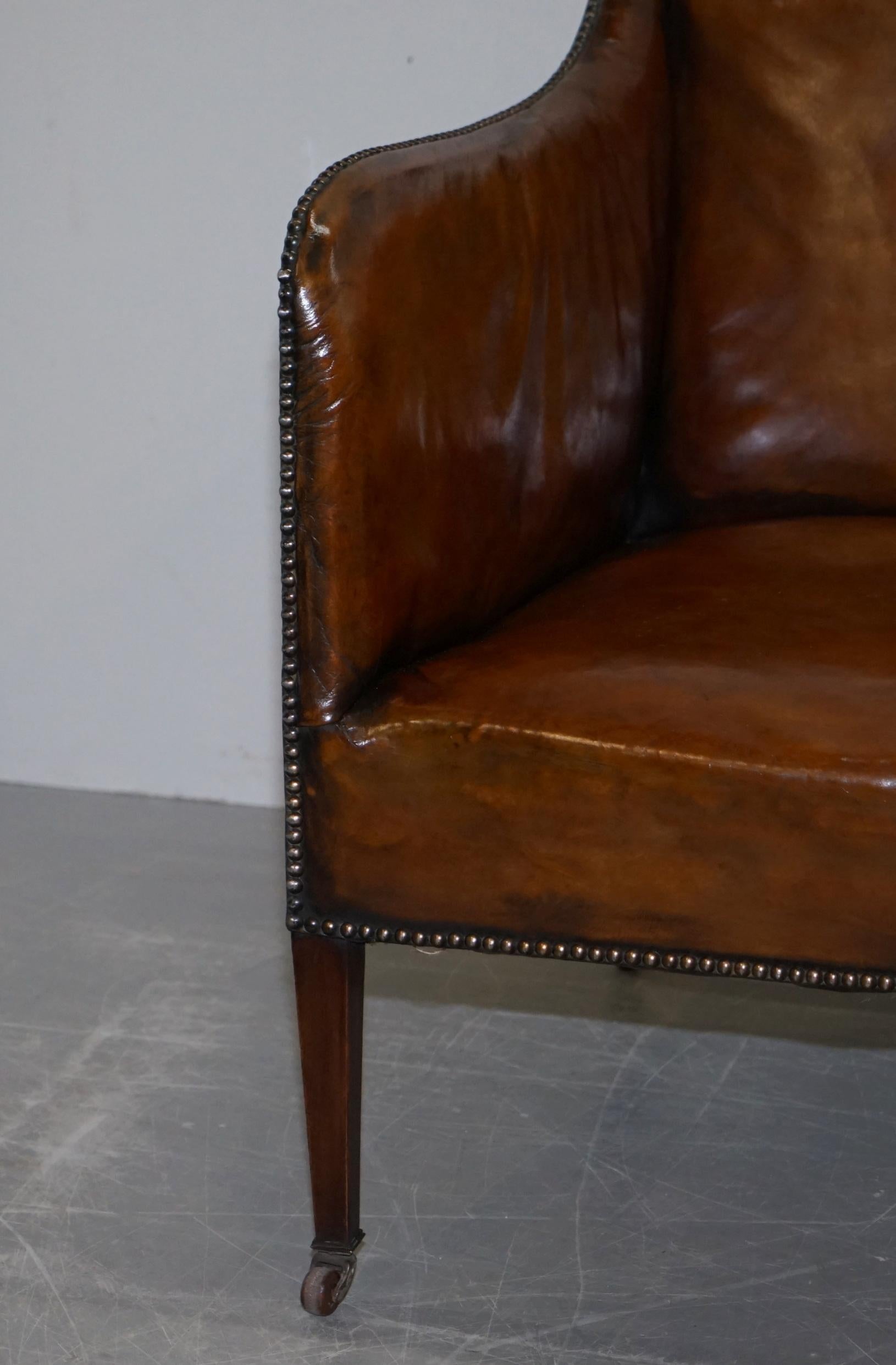 Rare circa 1780 George III Restored Brown Leather Gentlemans Library Armchair 4