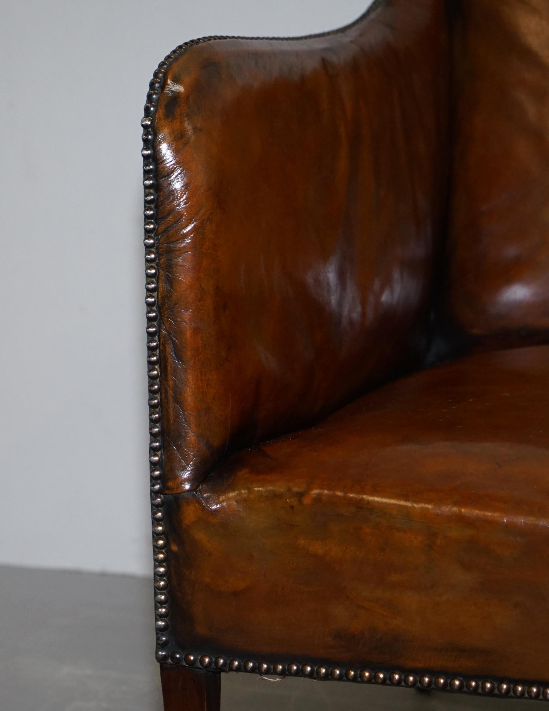 Rare circa 1780 George III Restored Brown Leather Gentlemans Library Armchair 5