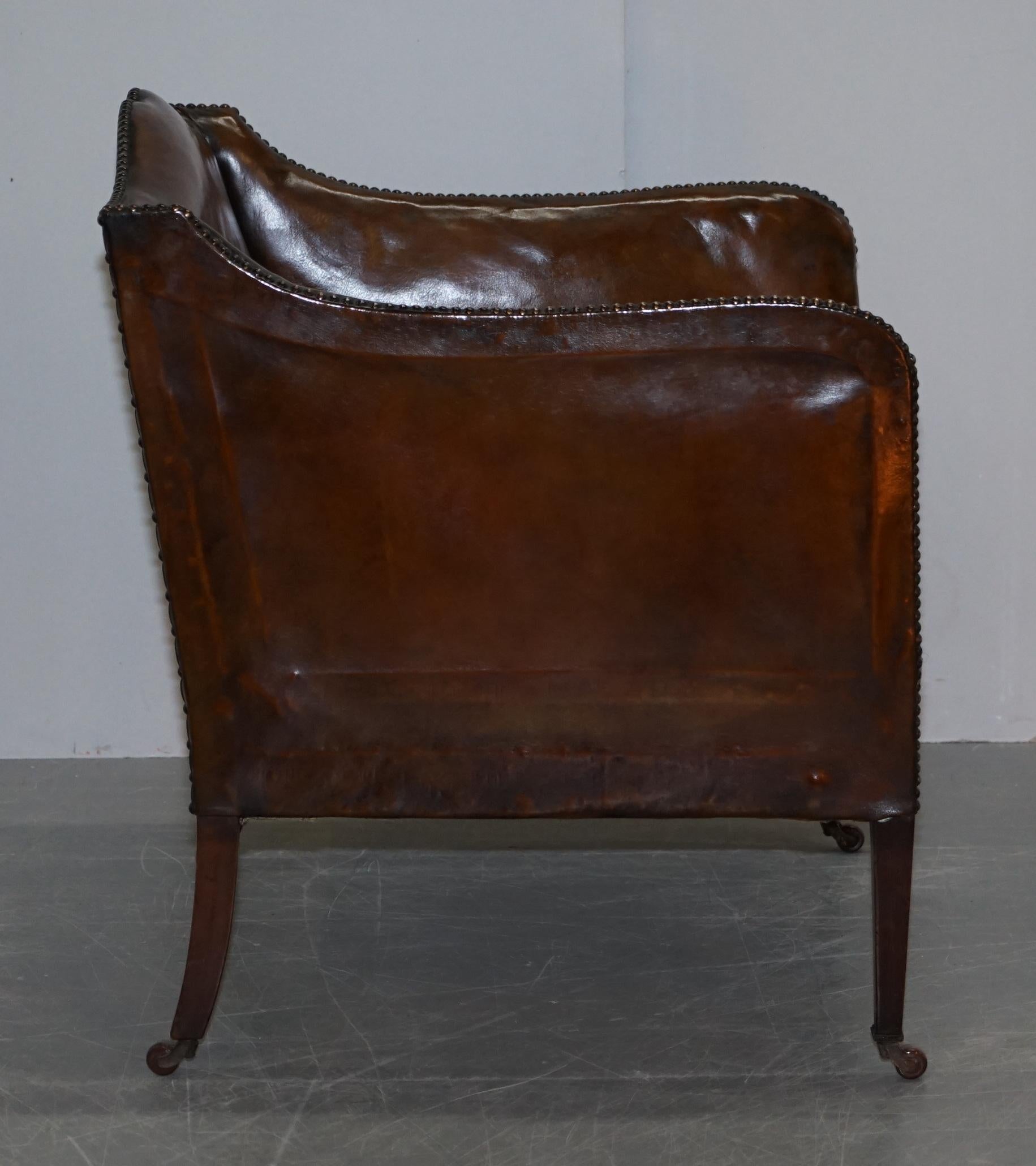 Rare circa 1780 George III Restored Brown Leather Gentlemans Library Armchair 7