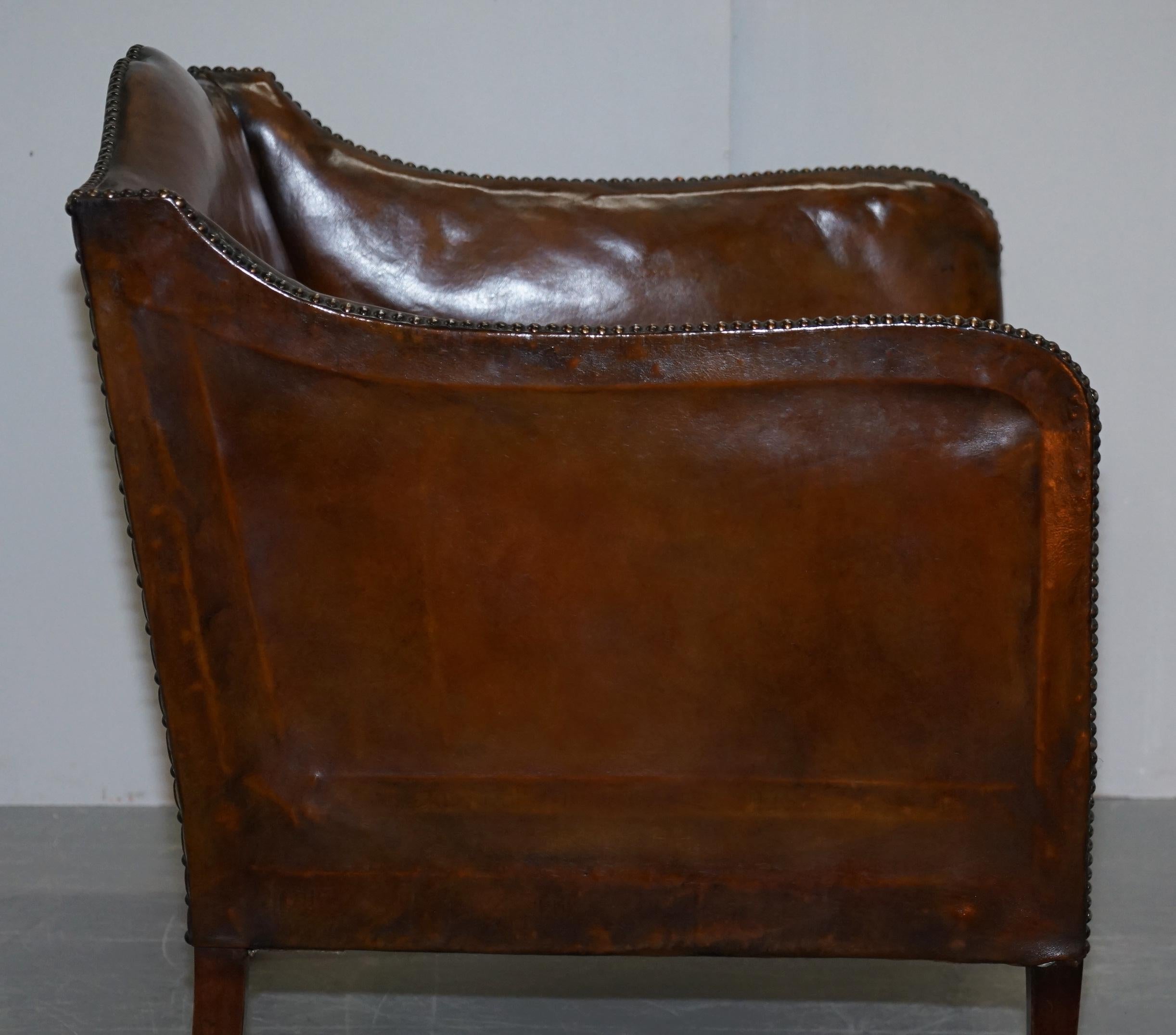 Rare circa 1780 George III Restored Brown Leather Gentlemans Library Armchair 8