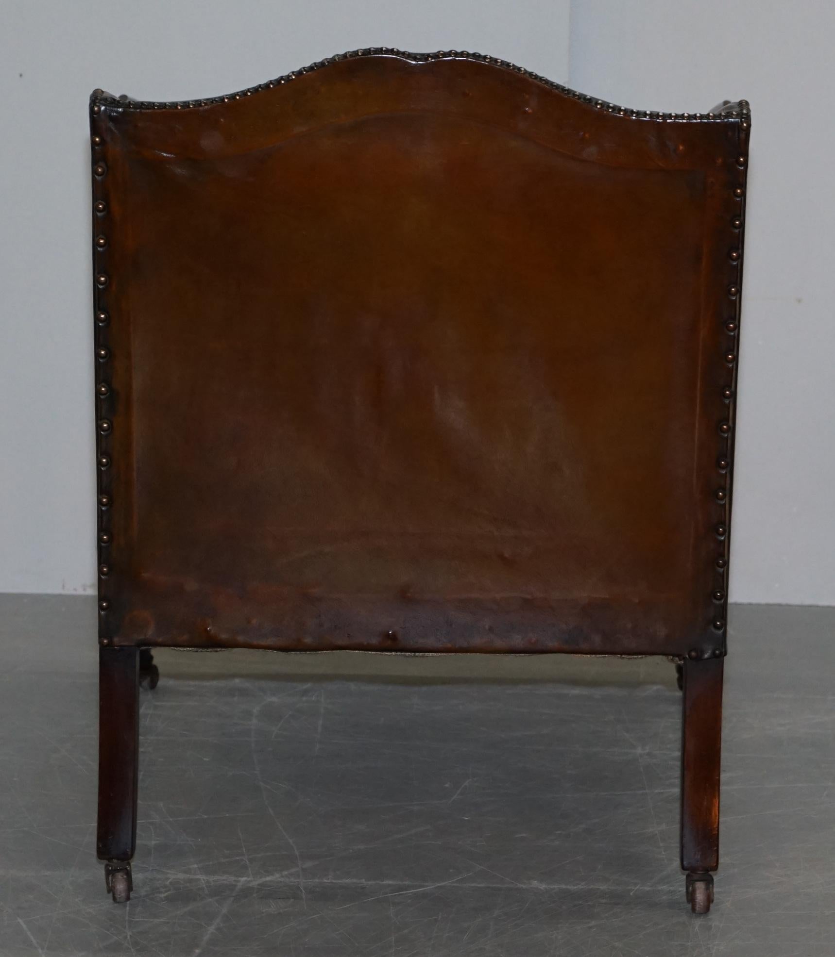 Rare circa 1780 George III Restored Brown Leather Gentlemans Library Armchair 10