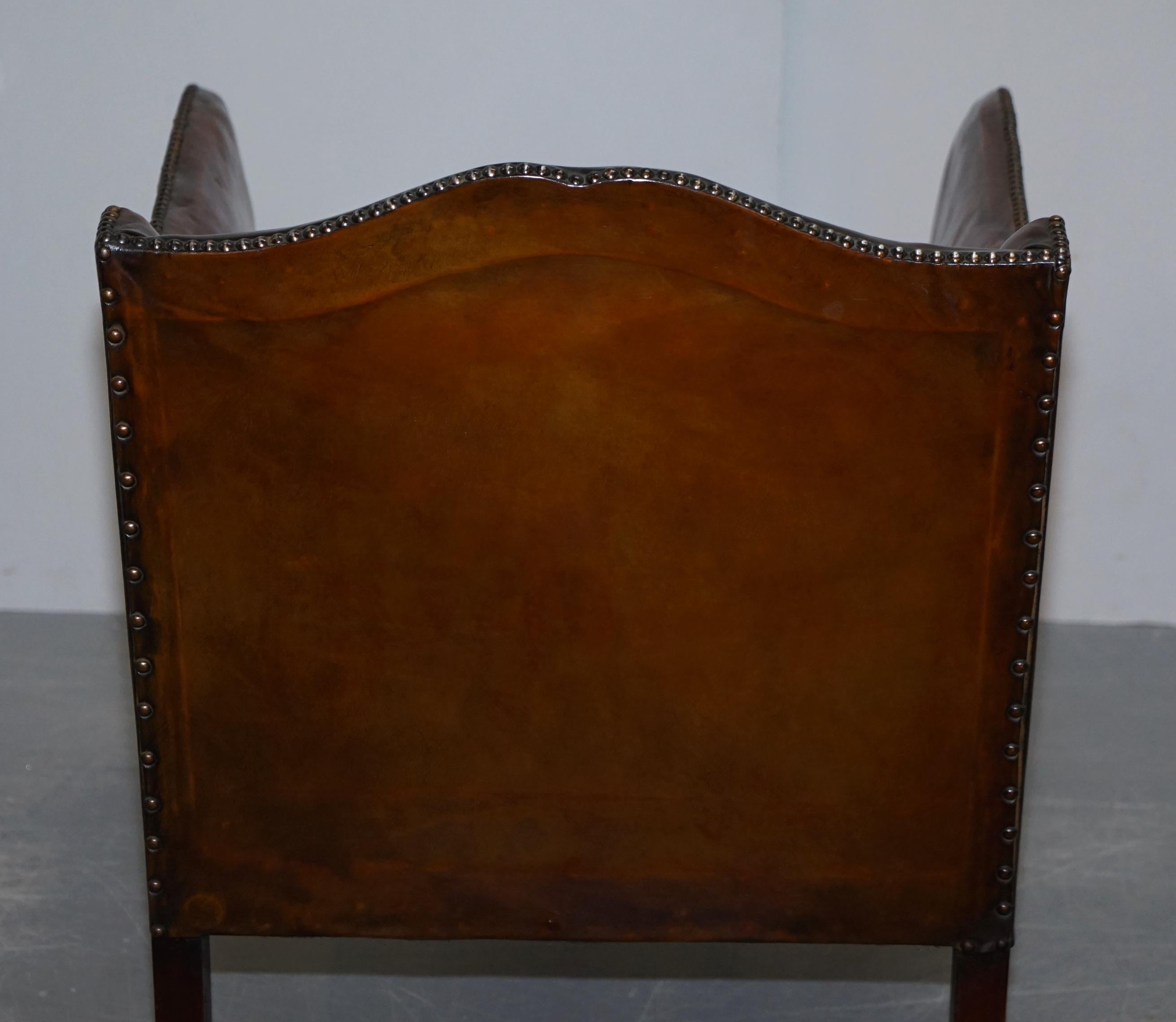Rare circa 1780 George III Restored Brown Leather Gentlemans Library Armchair 11