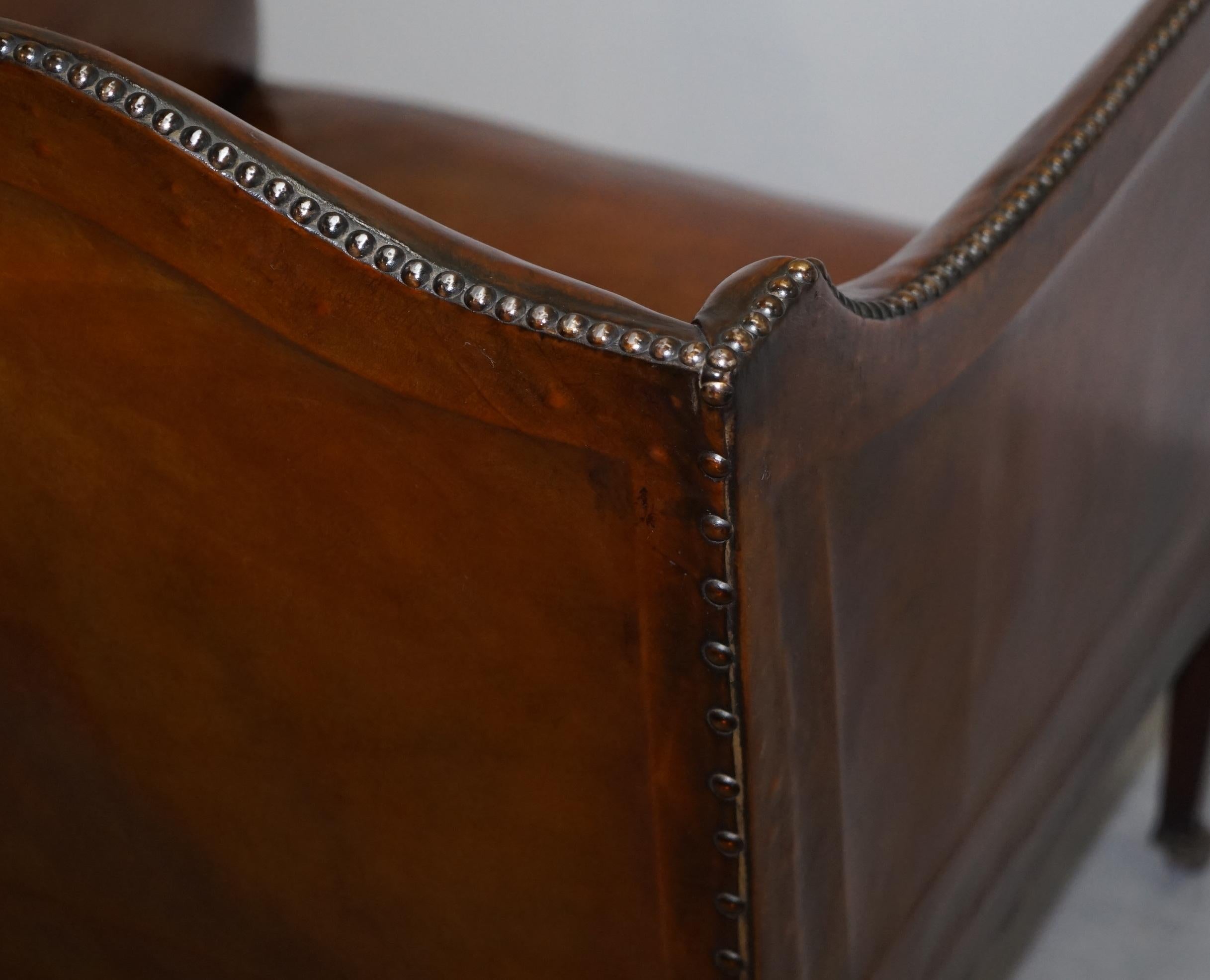 Rare circa 1780 George III Restored Brown Leather Gentlemans Library Armchair 12