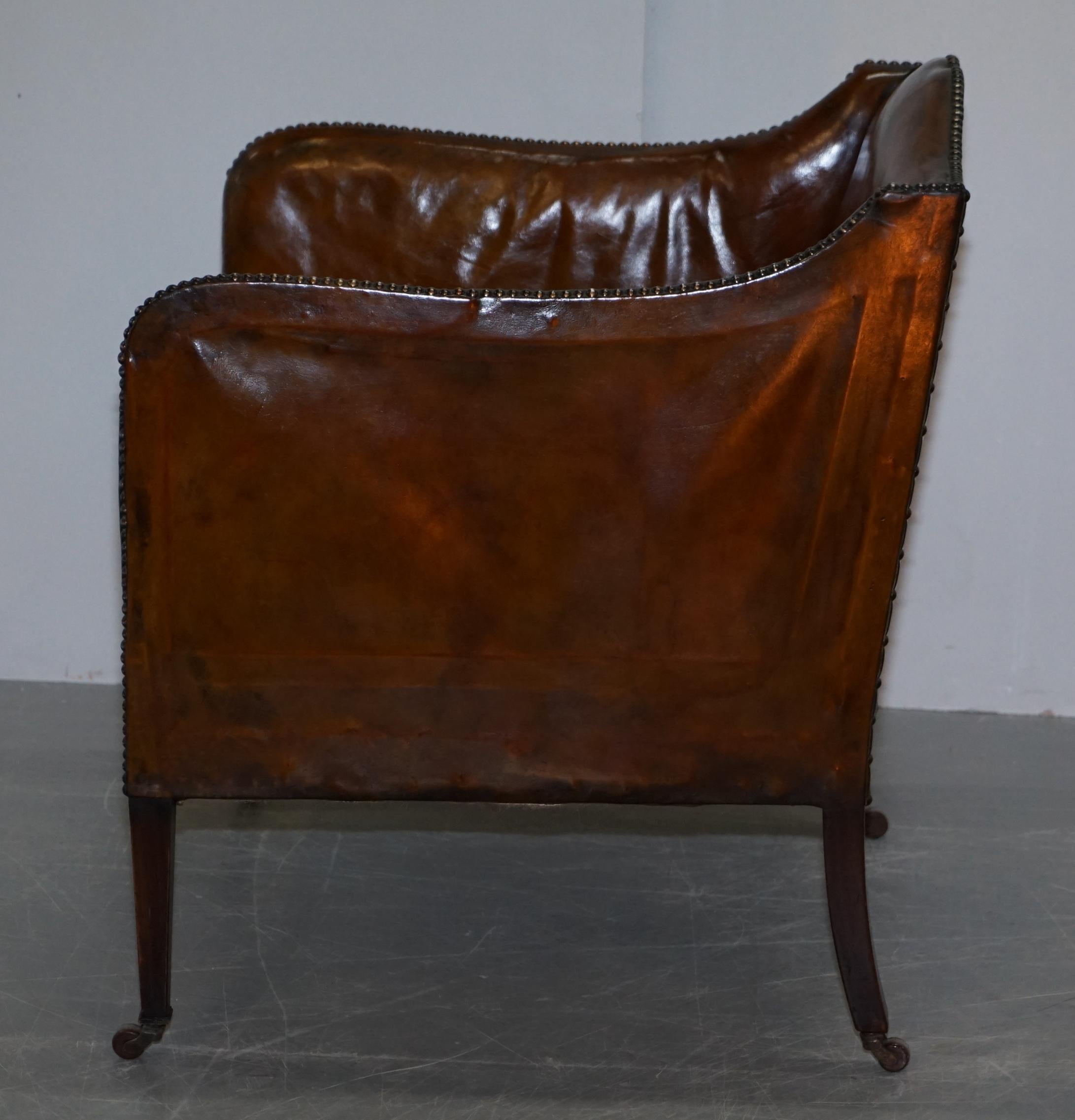 Rare circa 1780 George III Restored Brown Leather Gentlemans Library Armchair 13