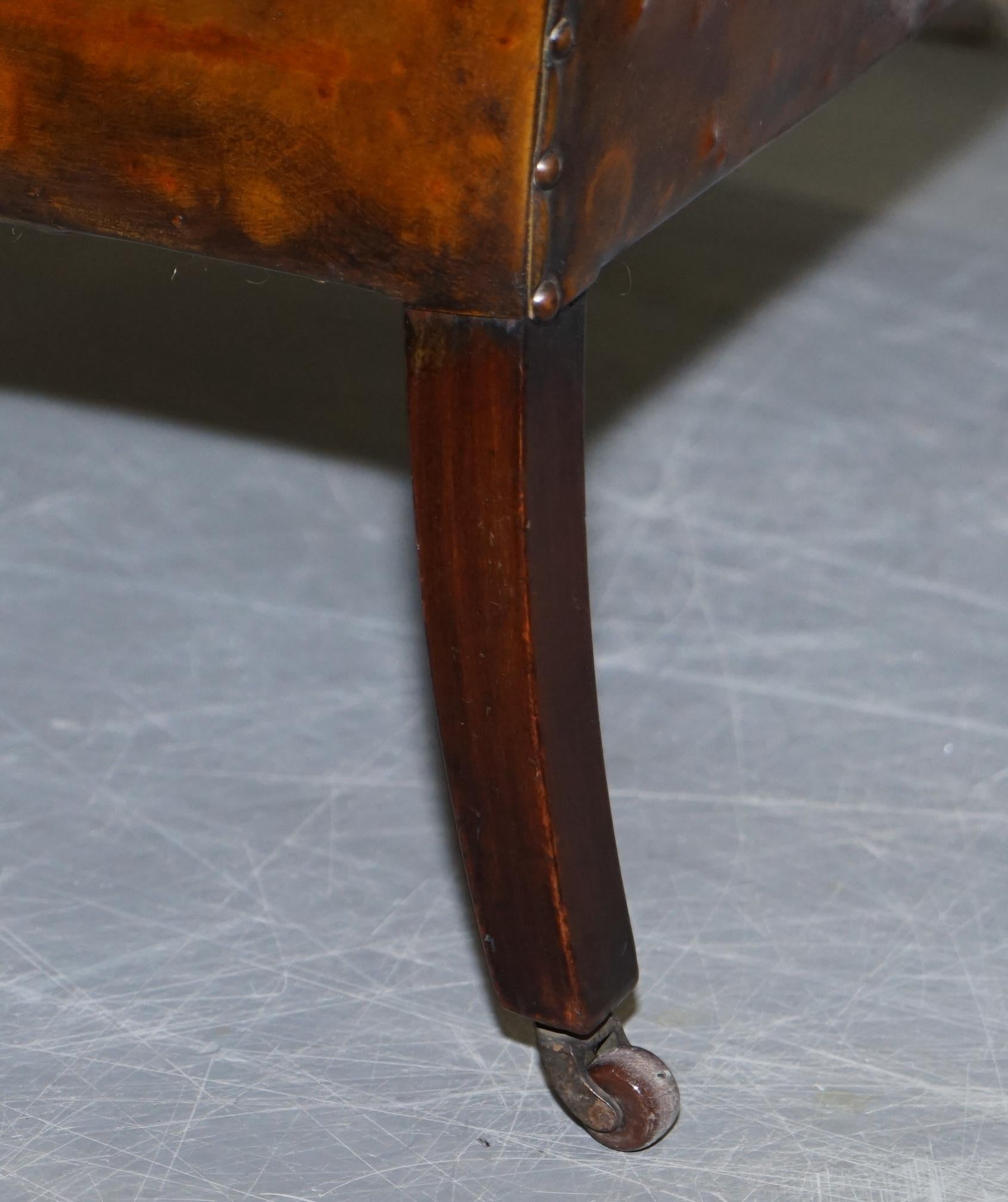 Rare circa 1780 George III Restored Brown Leather Gentlemans Library Armchair 14