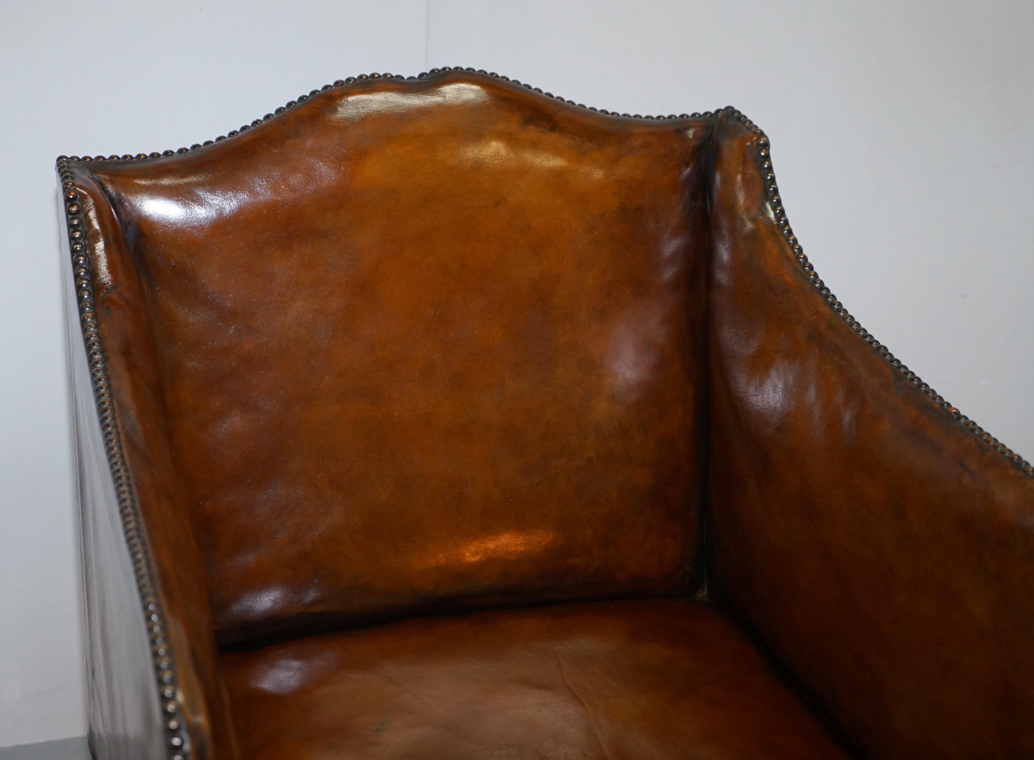 Hand-Crafted Rare circa 1780 George III Restored Brown Leather Gentlemans Library Armchair