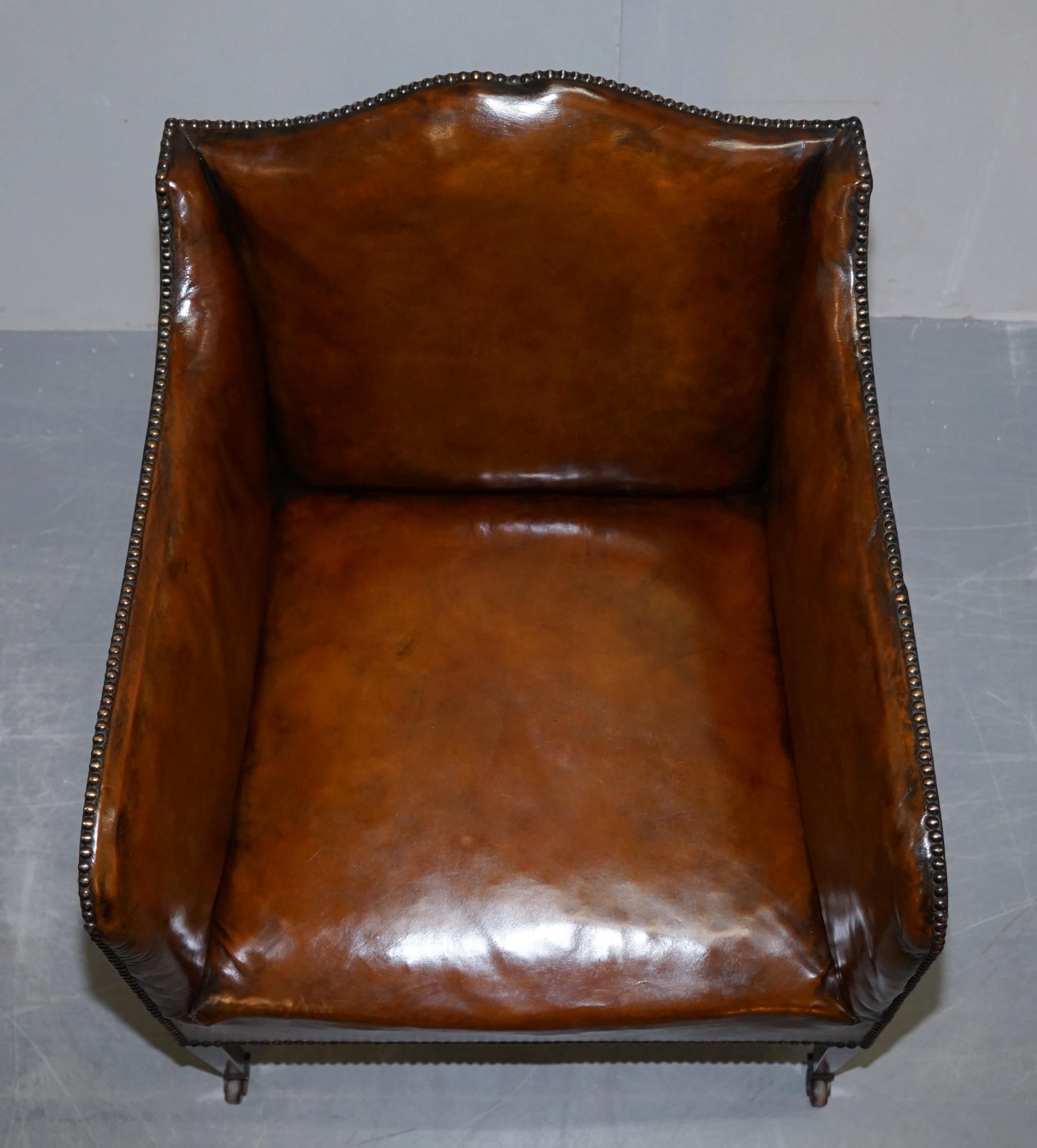 Rare circa 1780 George III Restored Brown Leather Gentlemans Library Armchair In Good Condition In West Sussex, Pulborough