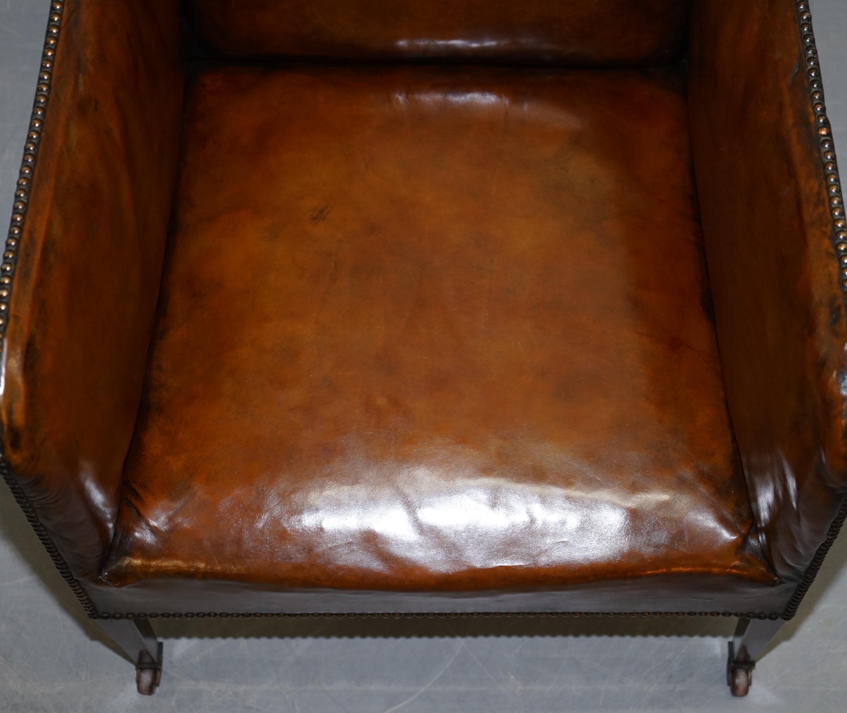 Late 18th Century Rare circa 1780 George III Restored Brown Leather Gentlemans Library Armchair