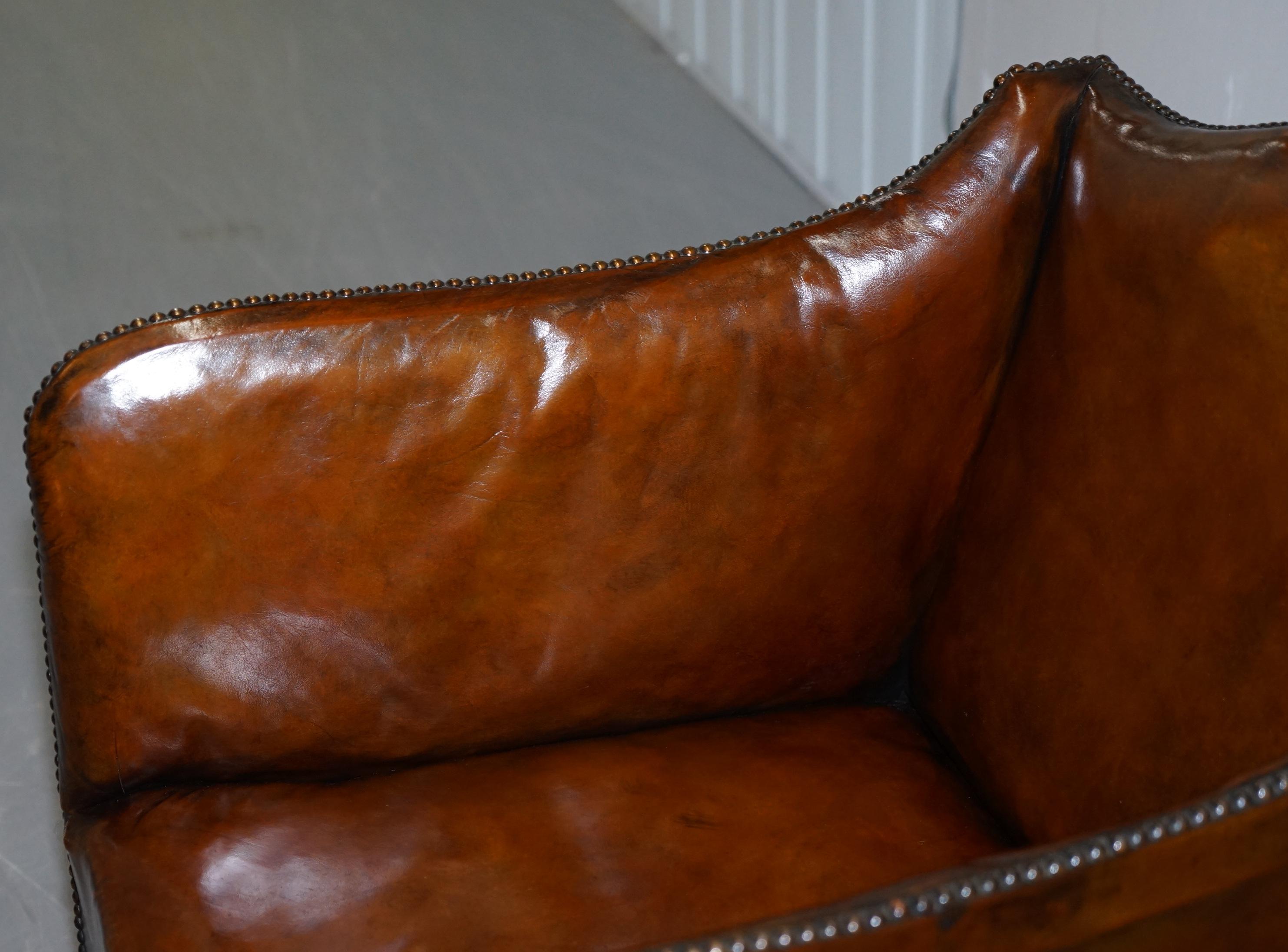 Rare circa 1780 George III Restored Brown Leather Gentlemans Library Armchair 1