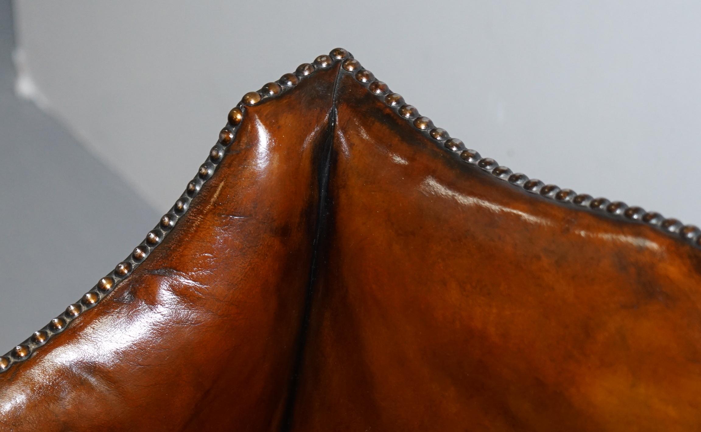Rare circa 1780 George III Restored Brown Leather Gentlemans Library Armchair 3