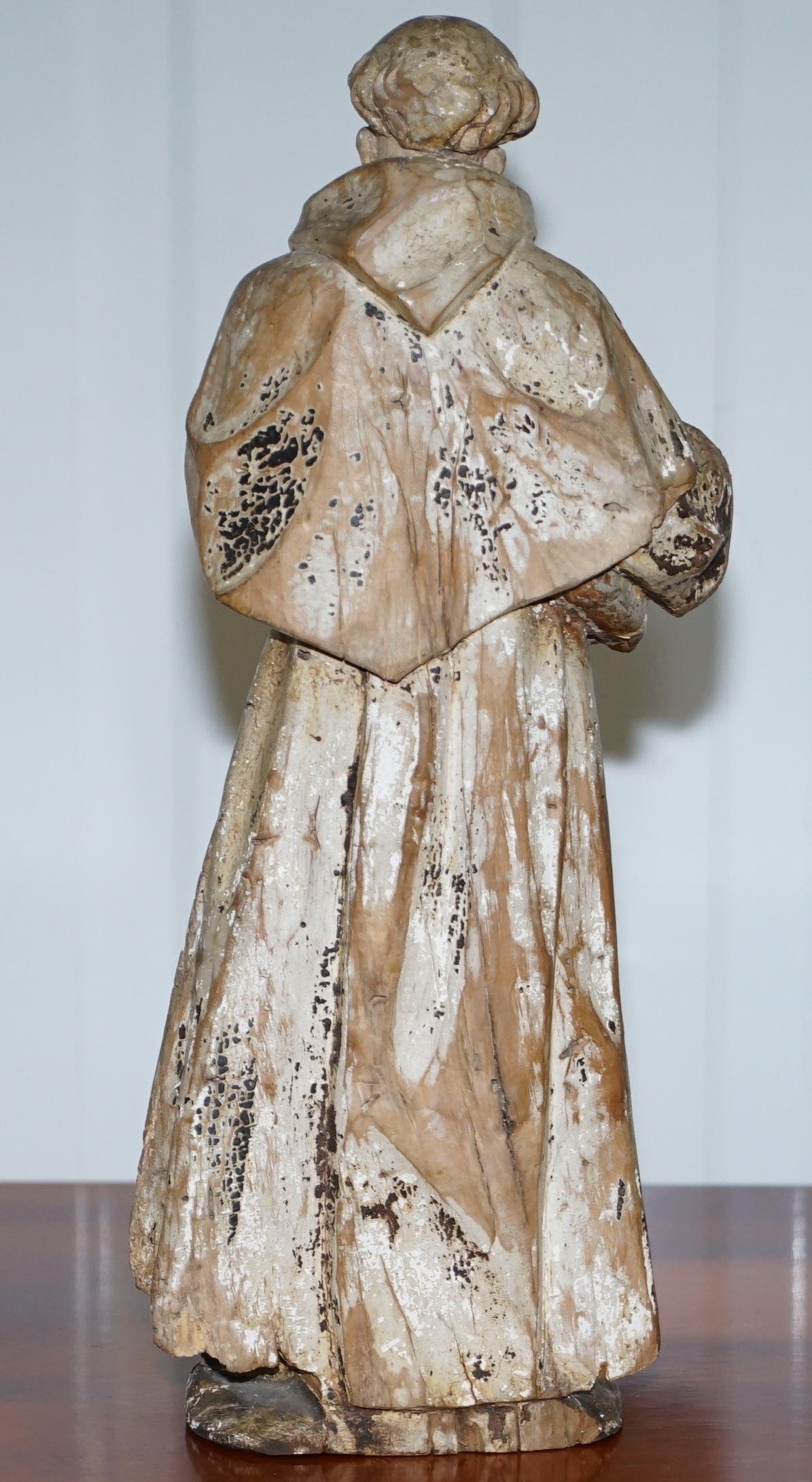 Rare circa 1800 Italian Hand Carved Lime Wood Statue of Saint Anthony of Padua 6
