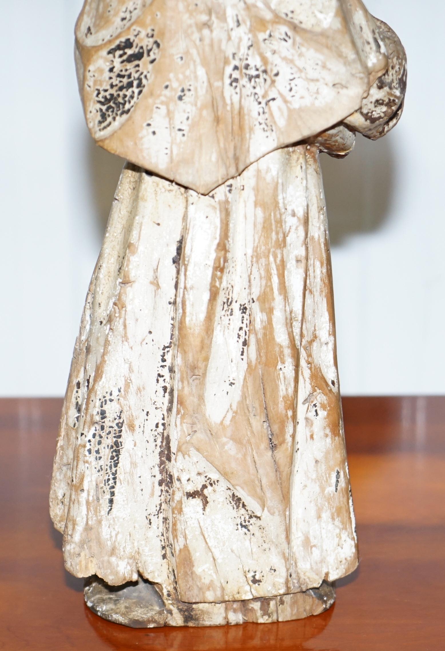Rare circa 1800 Italian Hand Carved Lime Wood Statue of Saint Anthony of Padua 8