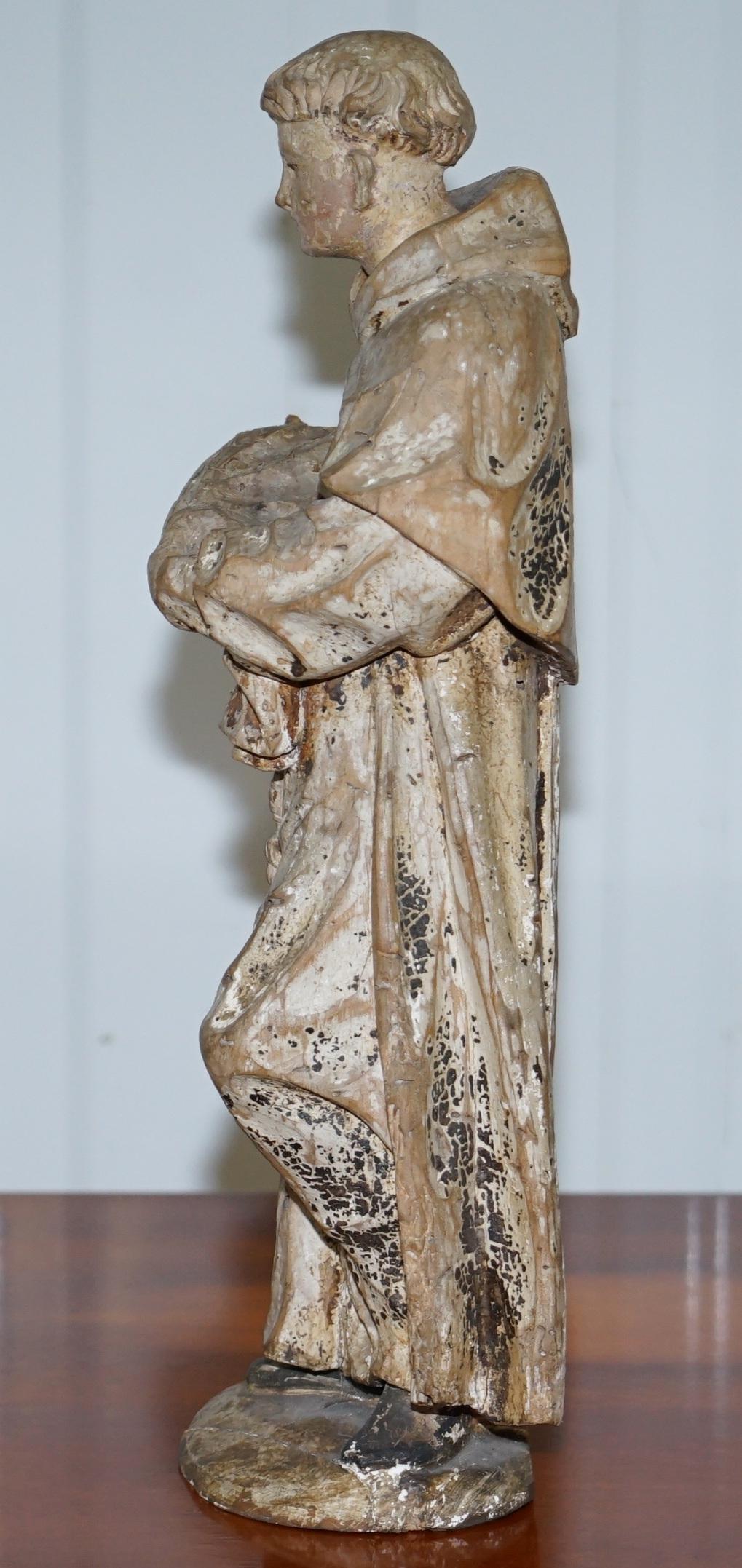 Rare circa 1800 Italian Hand Carved Lime Wood Statue of Saint Anthony of Padua 9