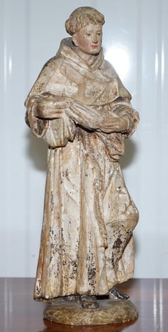Rare circa 1800 Italian Hand Carved Lime Wood Statue of Saint Anthony of Padua