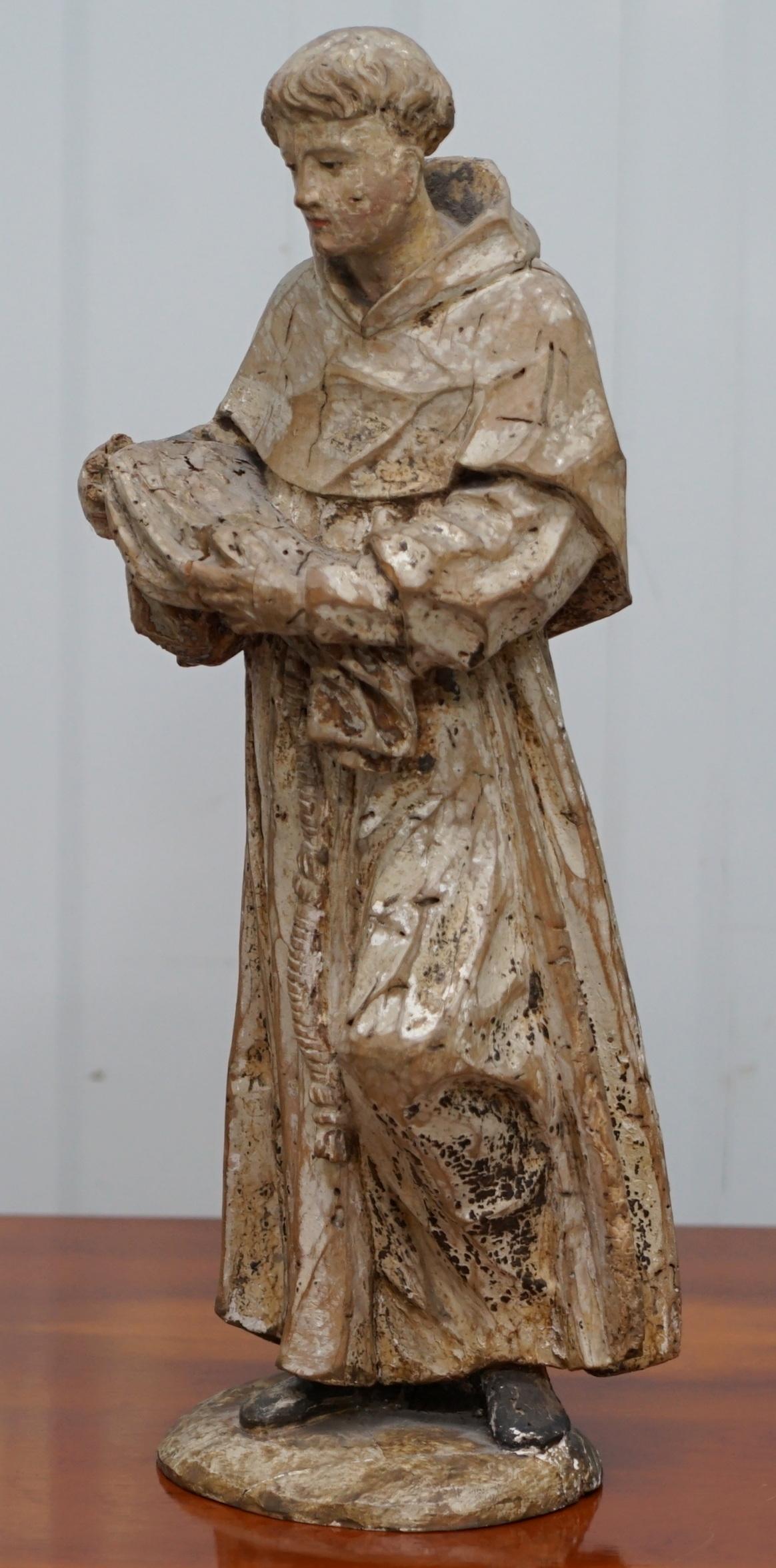 Georgian Rare circa 1800 Italian Hand Carved Lime Wood Statue of Saint Anthony of Padua