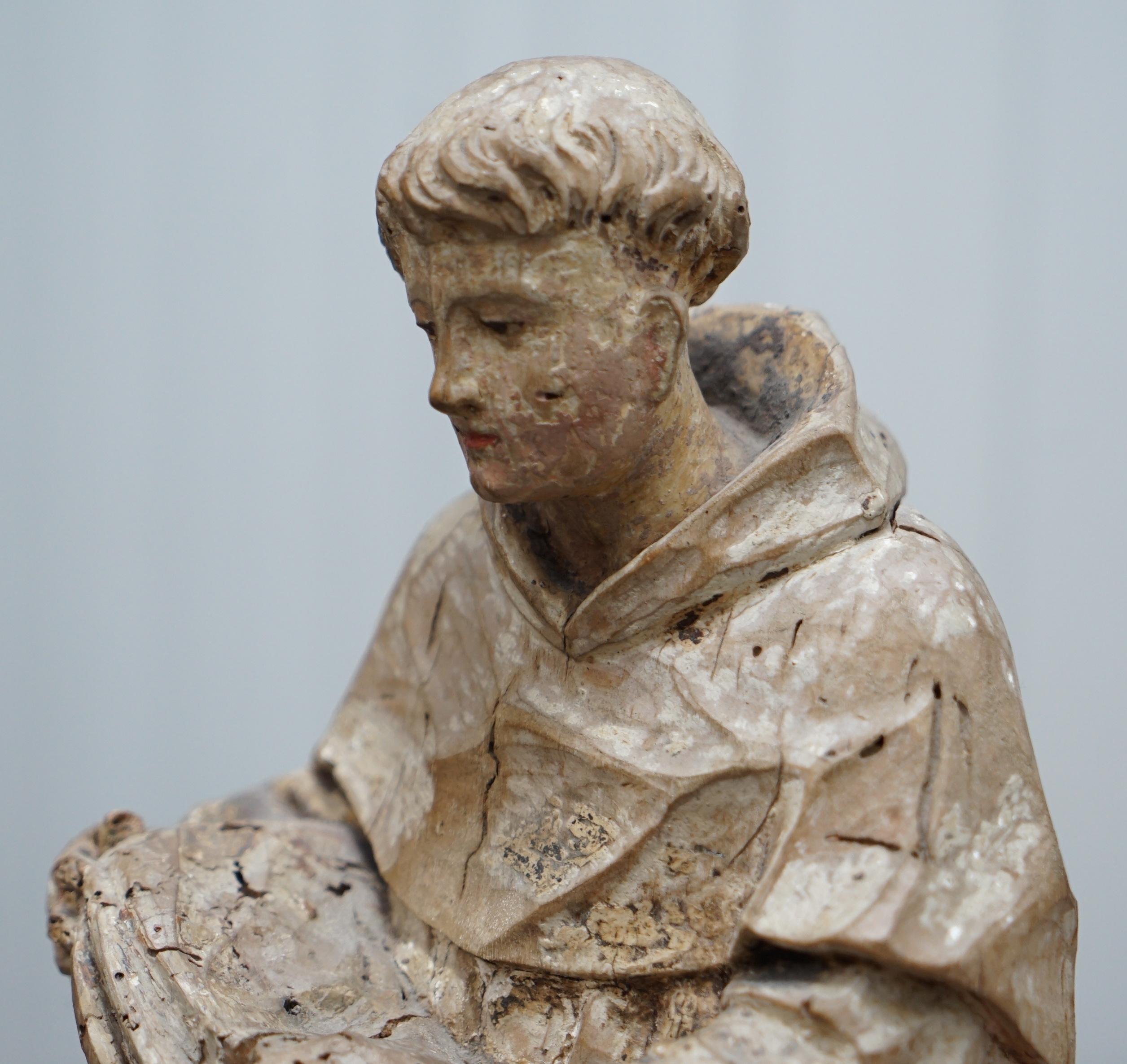 Early 19th Century Rare circa 1800 Italian Hand Carved Lime Wood Statue of Saint Anthony of Padua