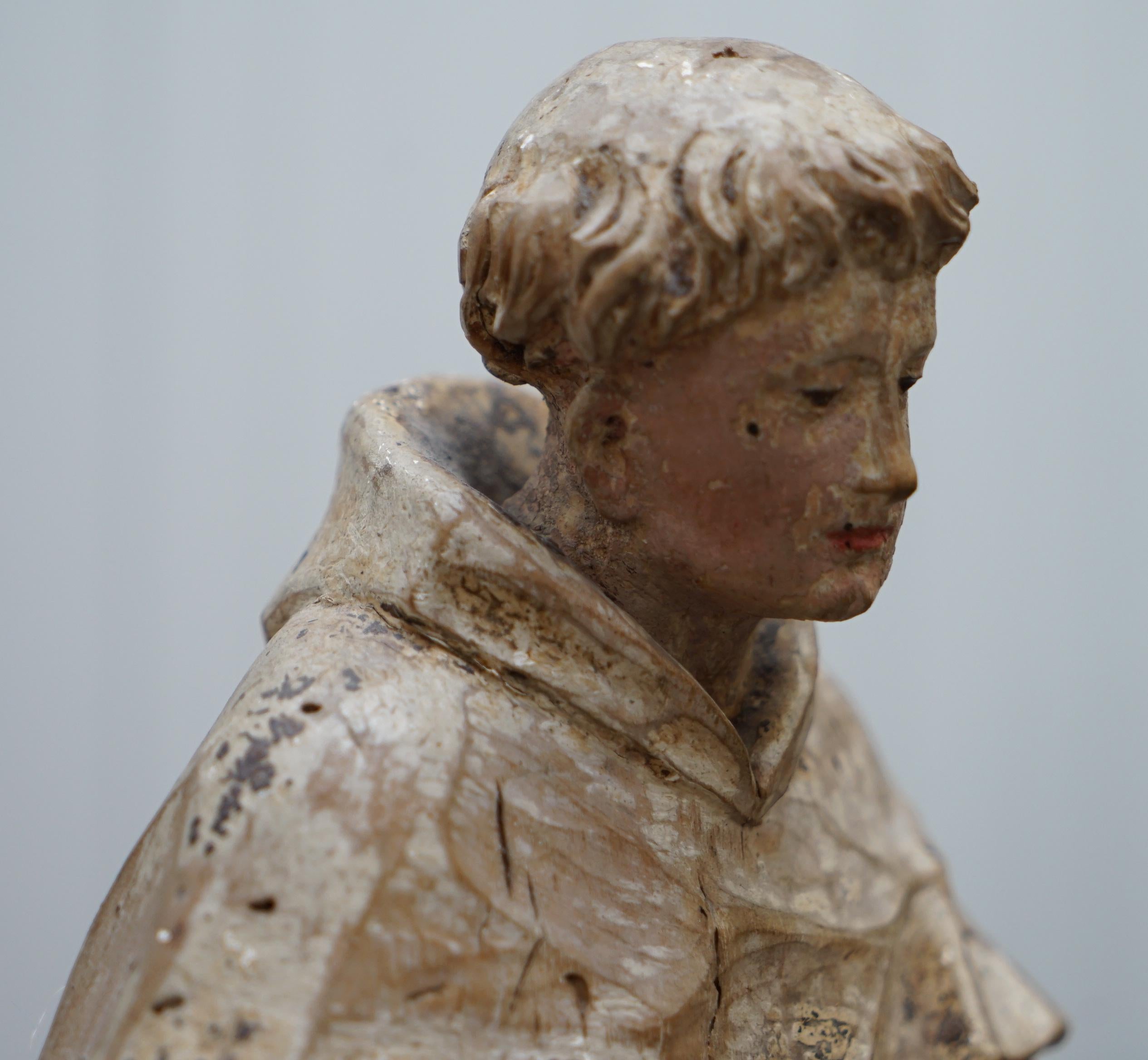 Statue italienne de Saint Antoine de Padoue en bois de tilleul:: sculptée à la main:: datant d'environ 1800 1