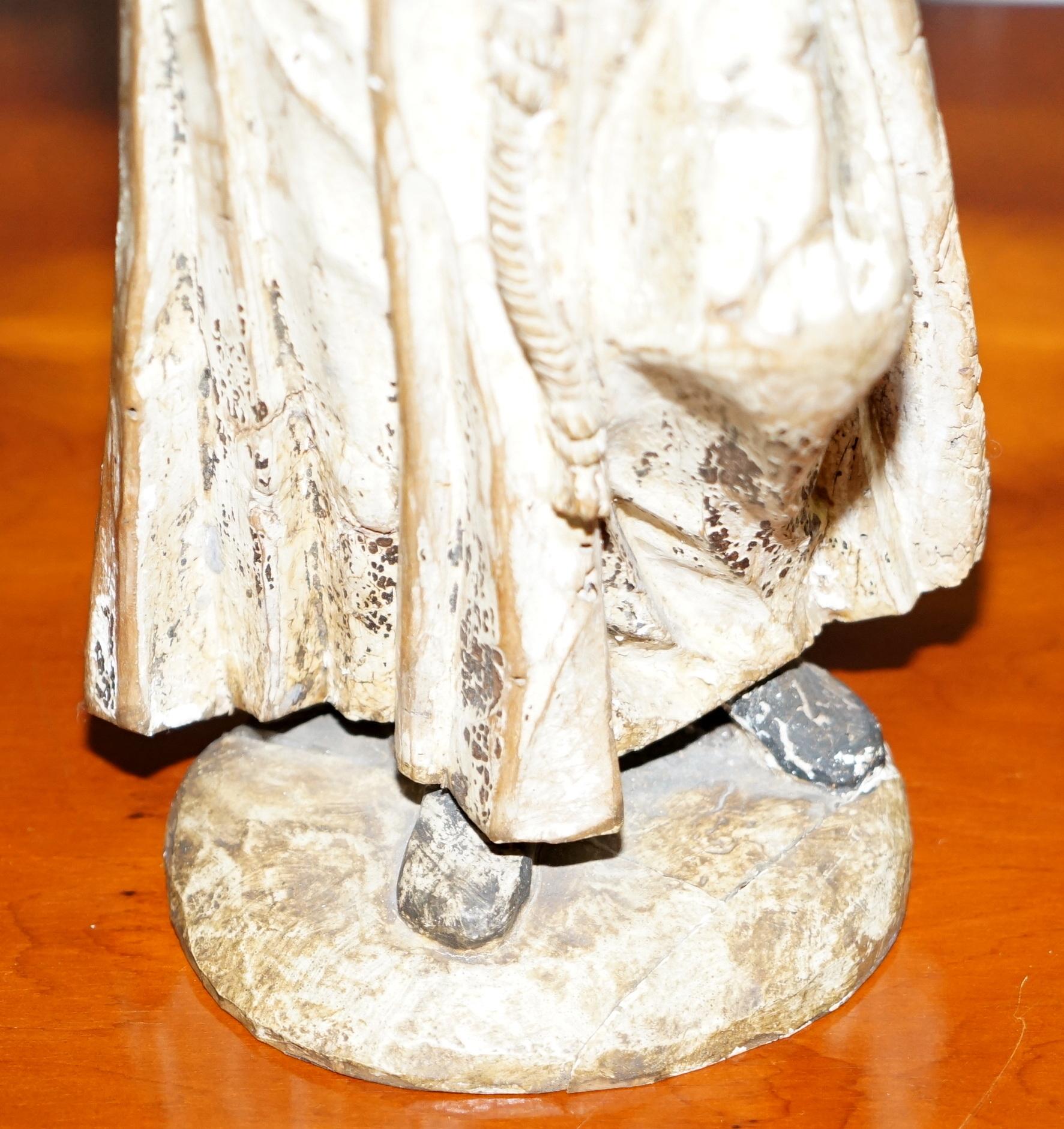 Rare circa 1800 Italian Hand Carved Lime Wood Statue of Saint Anthony of Padua 4