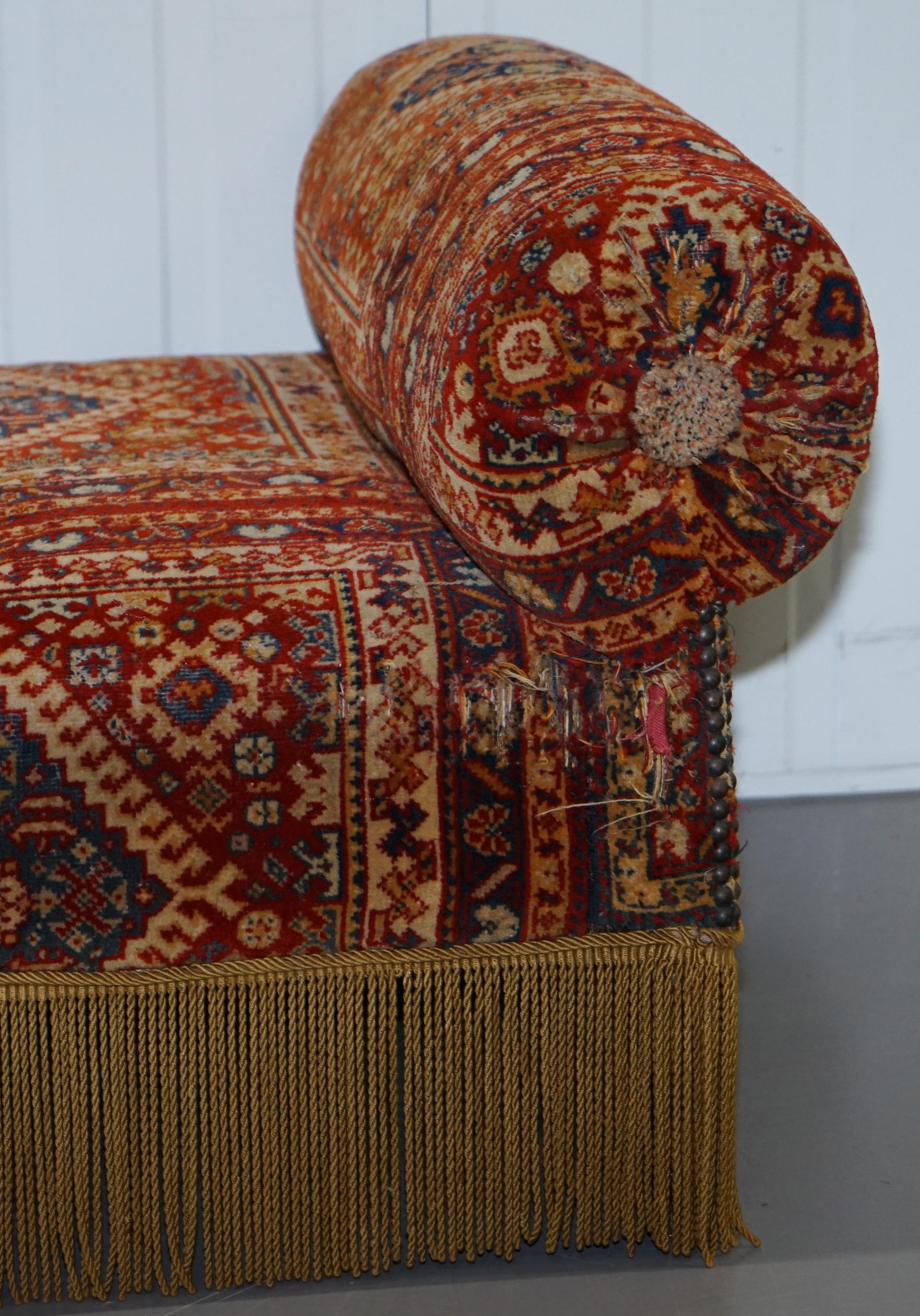 Upholstery Rare circa 1810-1820 Regency Turkey Work Bluster Arm Window Seat Daybed Sofa