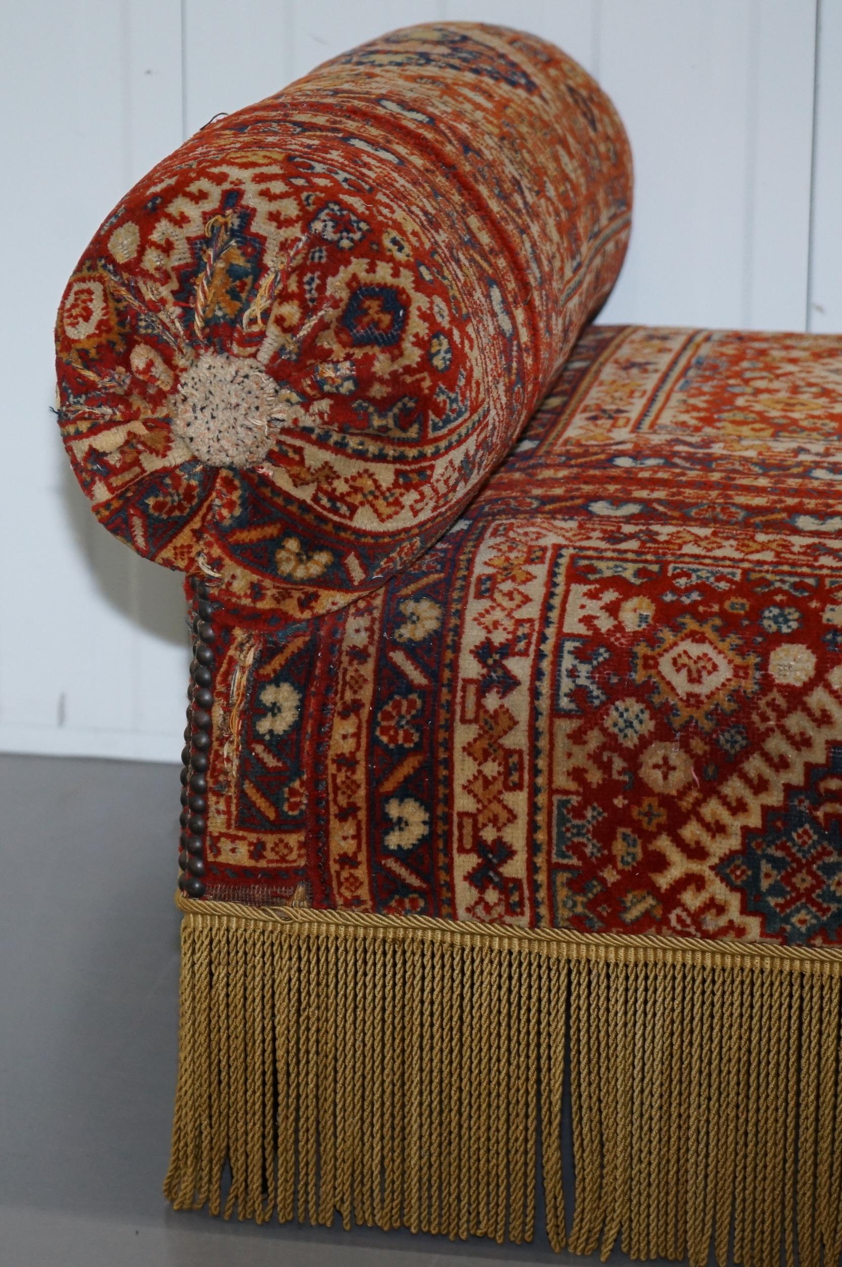 Upholstery Rare circa 1810-1820 Regency Turkey Work Bluster Arm Window Seat Daybed Sofa