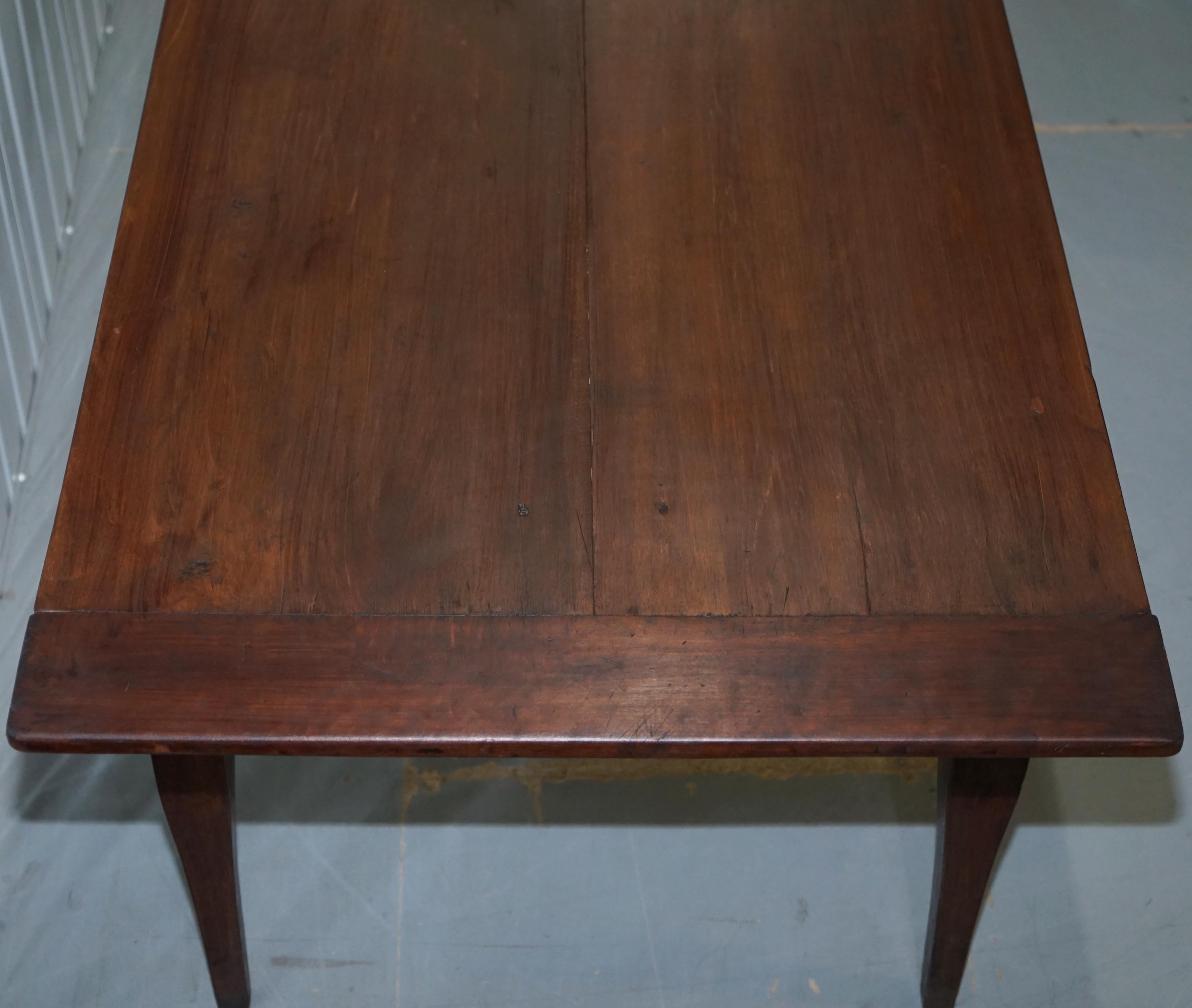 Rare circa 1820 Fruitwood Two Plank Top English Farmhouse Refectory Dining Table 5