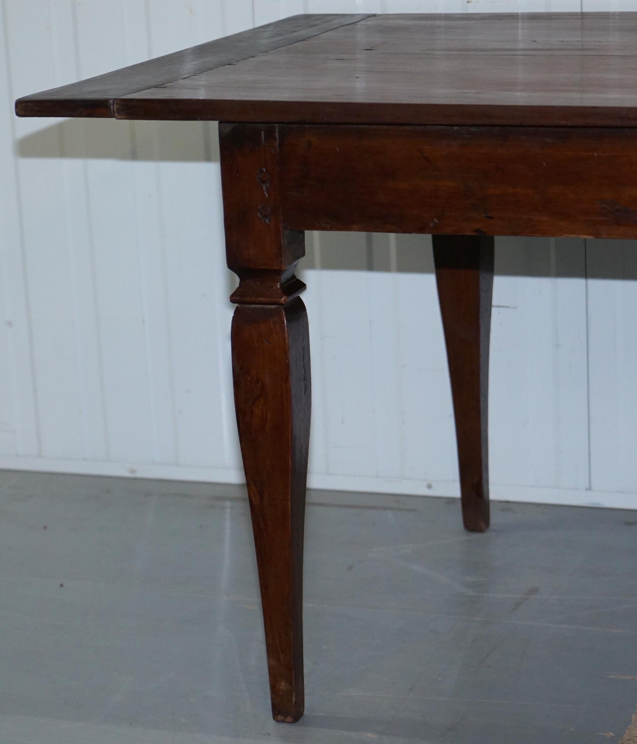 Rare circa 1820 Fruitwood Two Plank Top English Farmhouse Refectory Dining Table 8