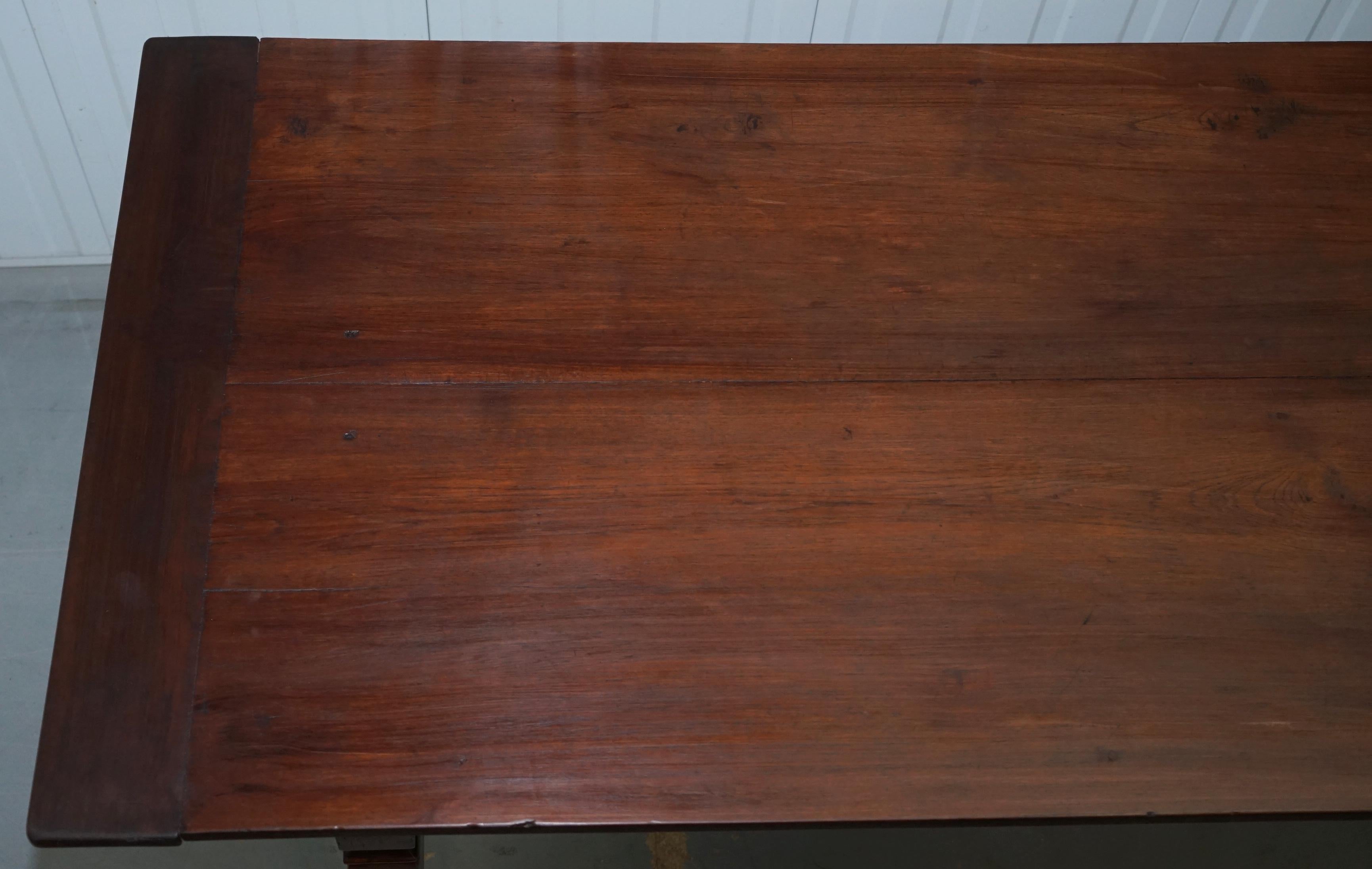 Early 19th Century Rare circa 1820 Fruitwood Two Plank Top English Farmhouse Refectory Dining Table
