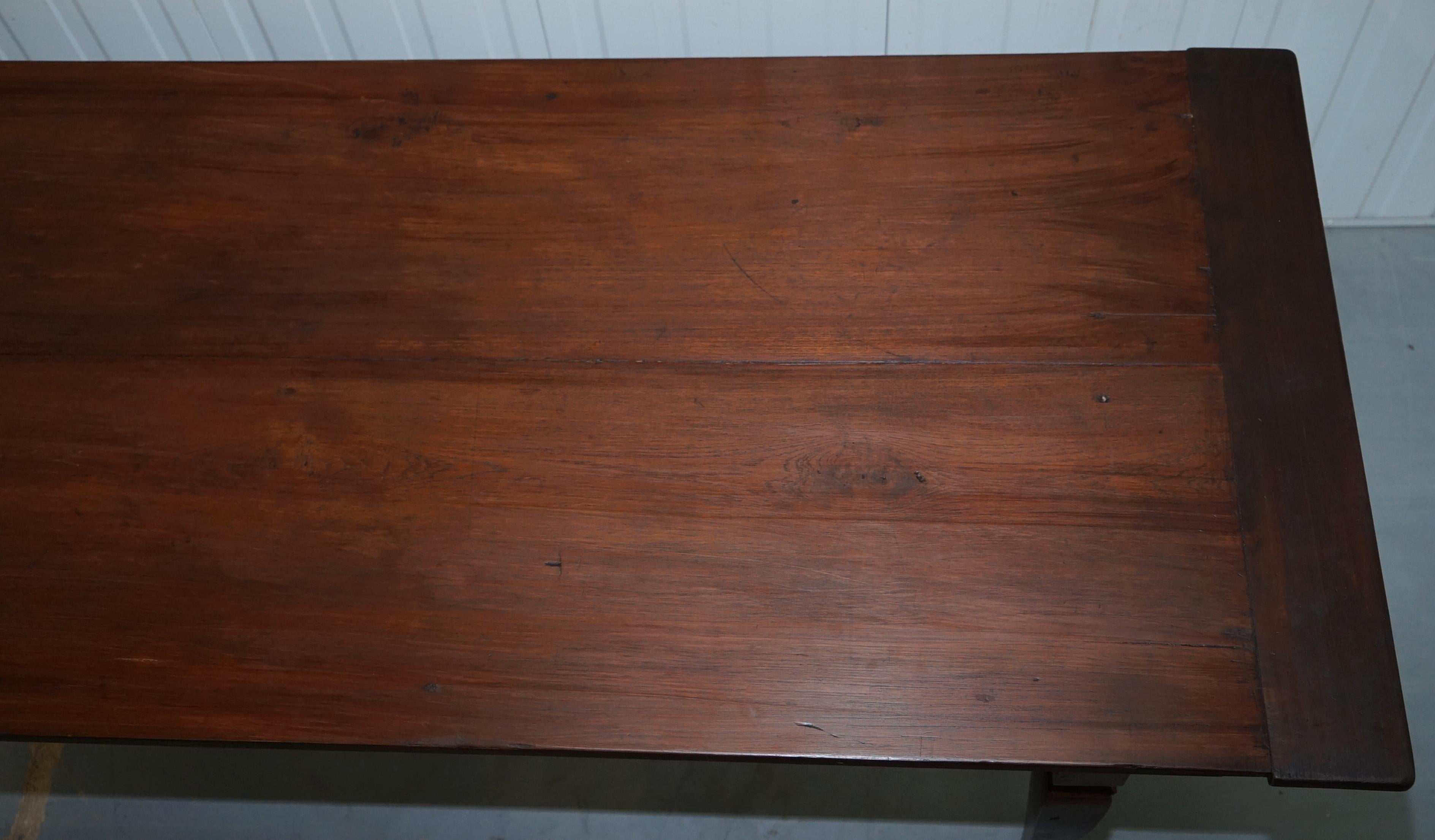Rare circa 1820 Fruitwood Two Plank Top English Farmhouse Refectory Dining Table 2