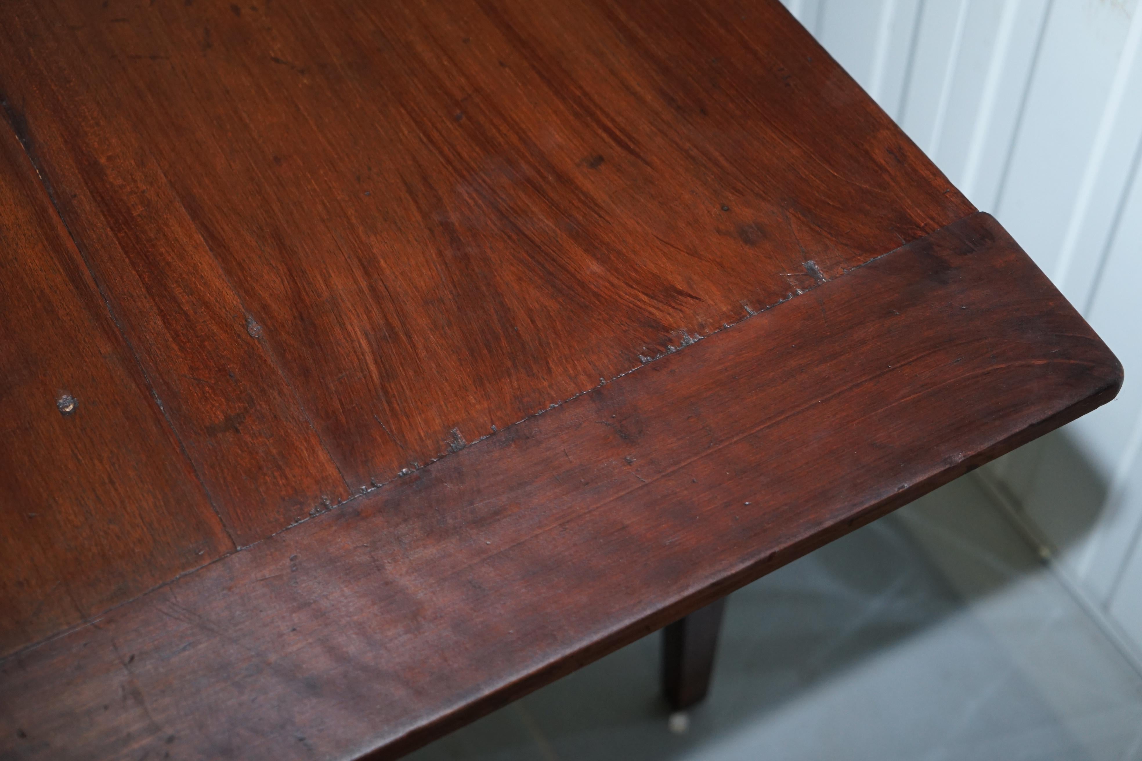 Rare circa 1820 Fruitwood Two Plank Top English Farmhouse Refectory Dining Table 4