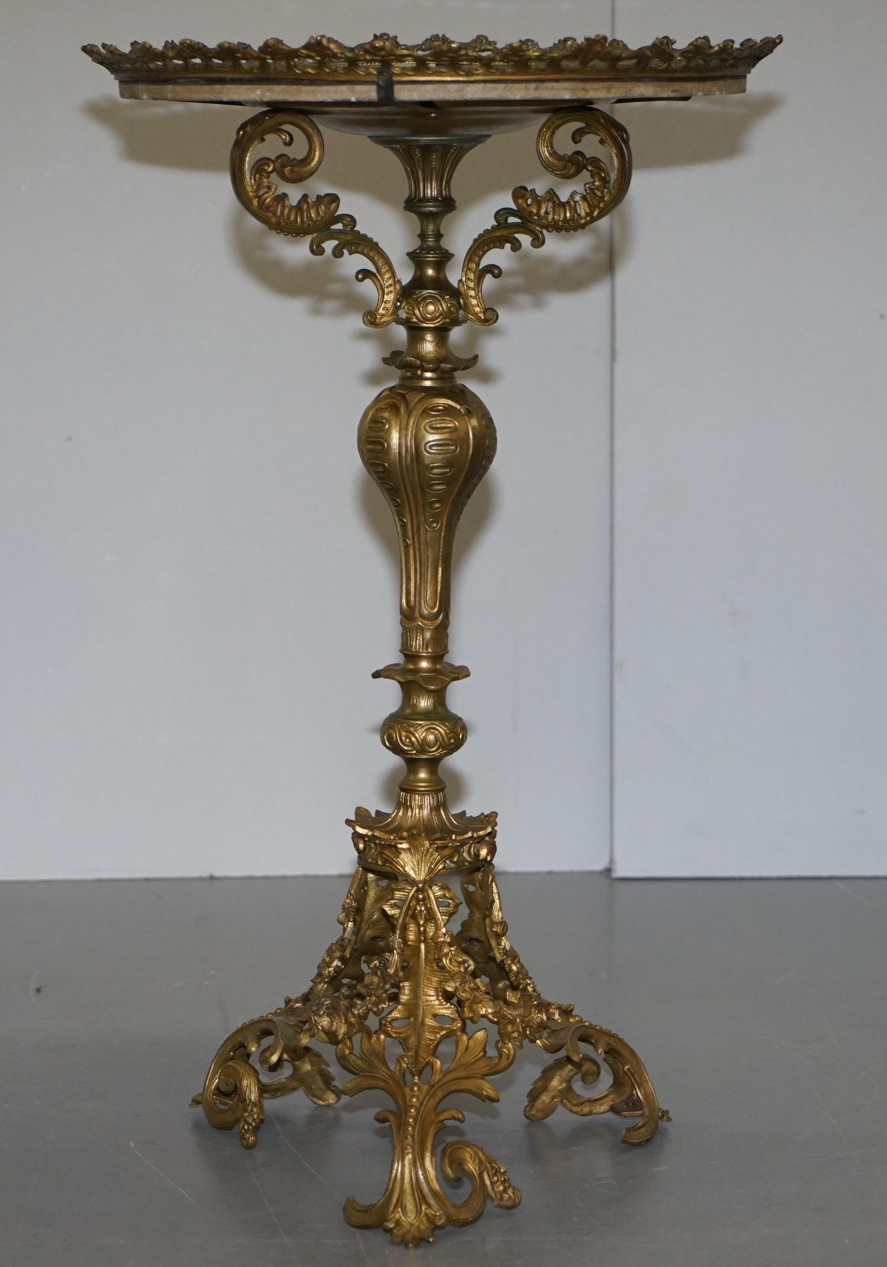 Rare circa 1820 Regency Ornately Cast Italian Brass Side Table Speciamine Marble For Sale 6