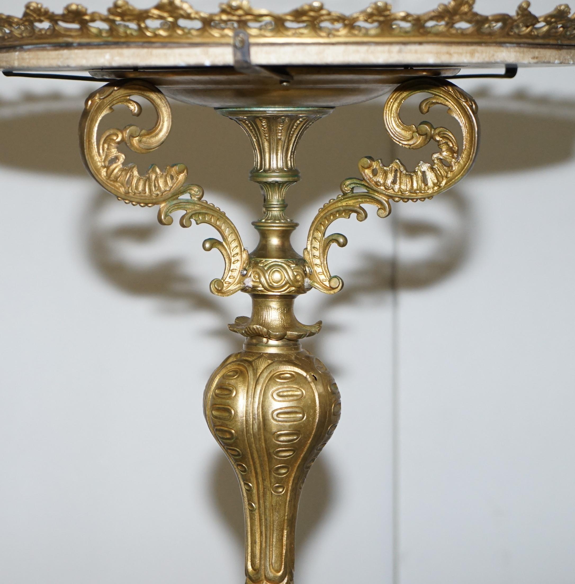Rare circa 1820 Regency Ornately Cast Italian Brass Side Table Speciamine Marble For Sale 7