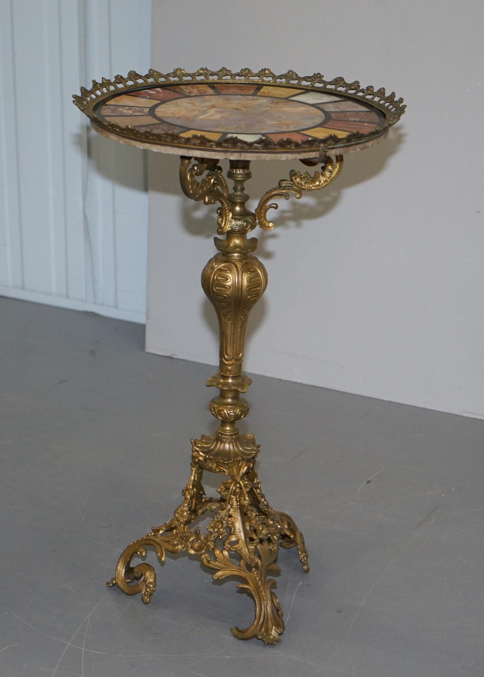 George III Rare circa 1820 Regency Ornately Cast Italian Brass Side Table Speciamine Marble For Sale