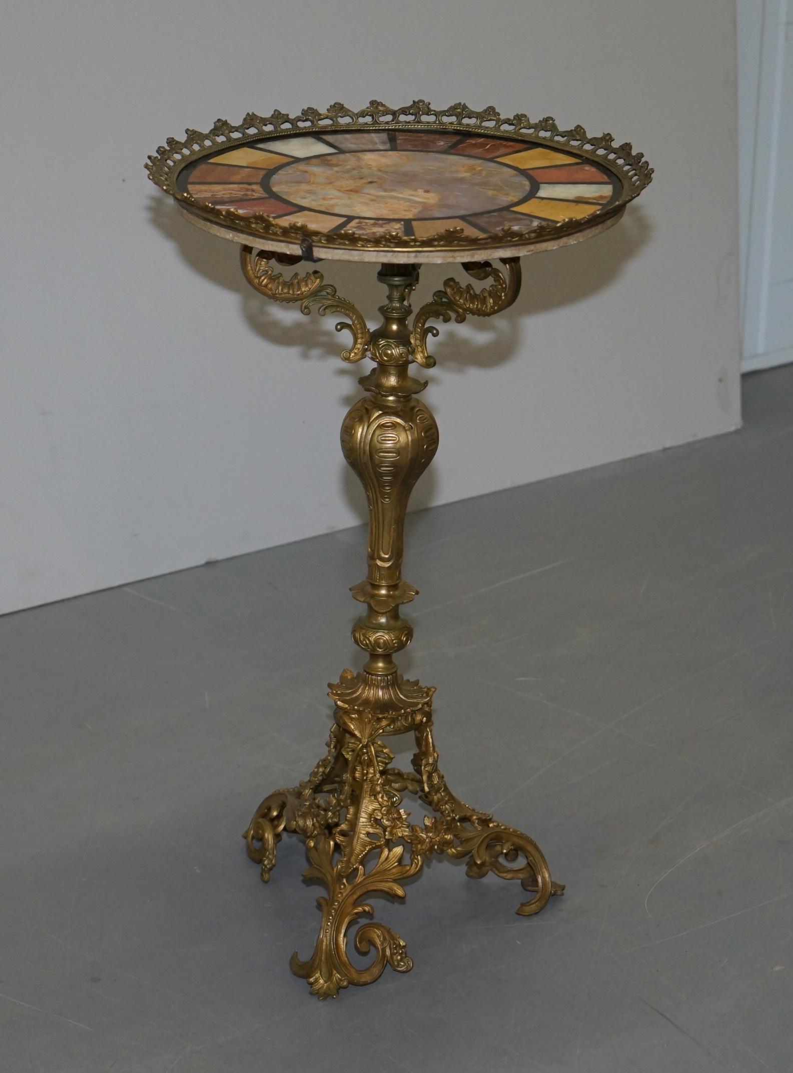 Hand-Crafted Rare circa 1820 Regency Ornately Cast Italian Brass Side Table Speciamine Marble For Sale
