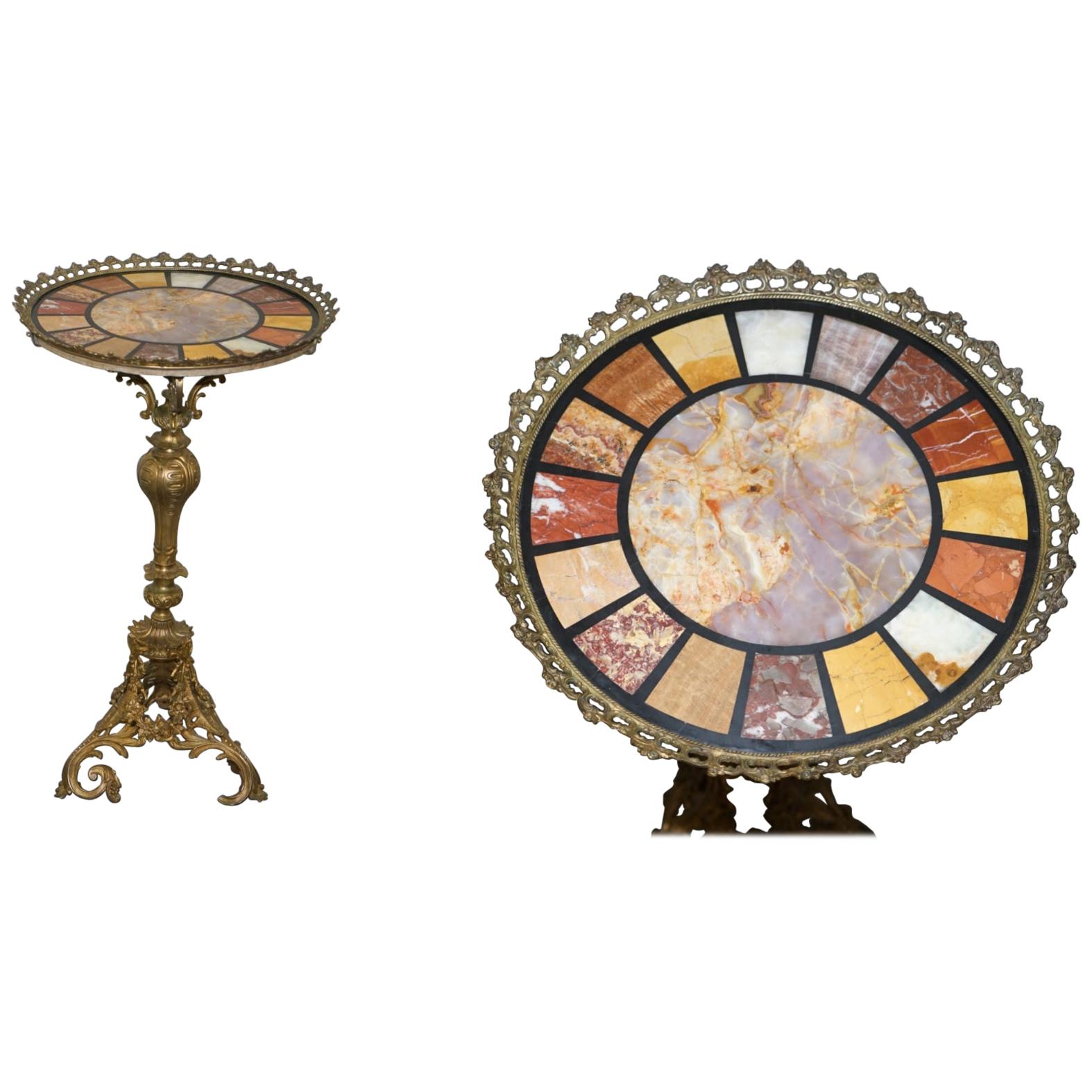 Rare circa 1820 Regency Ornately Cast Italian Brass Side Table Speciamine Marble For Sale