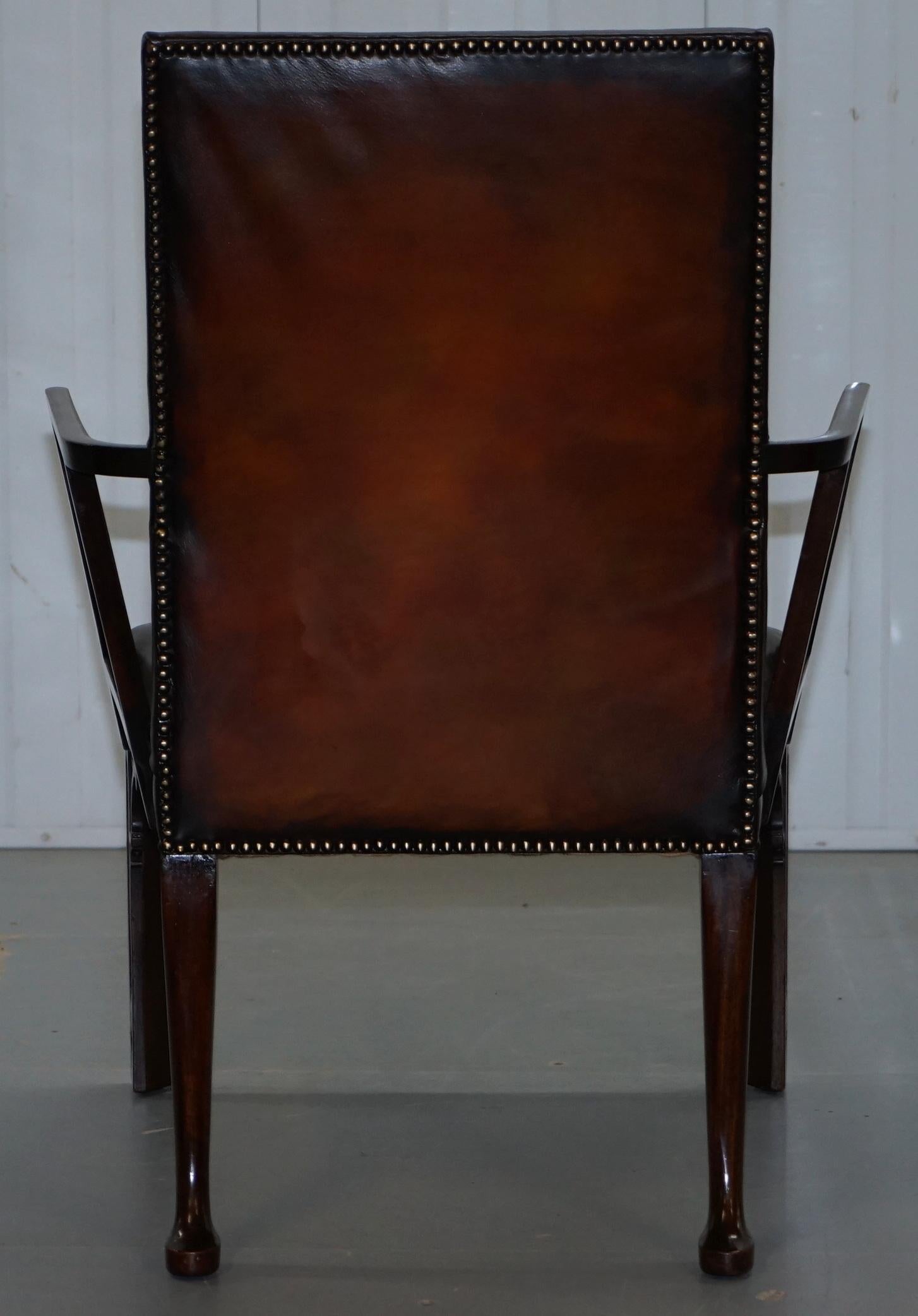 Rare circa 1830 Chinese Chippendale Fully Restored Brown Leather Armchair 13