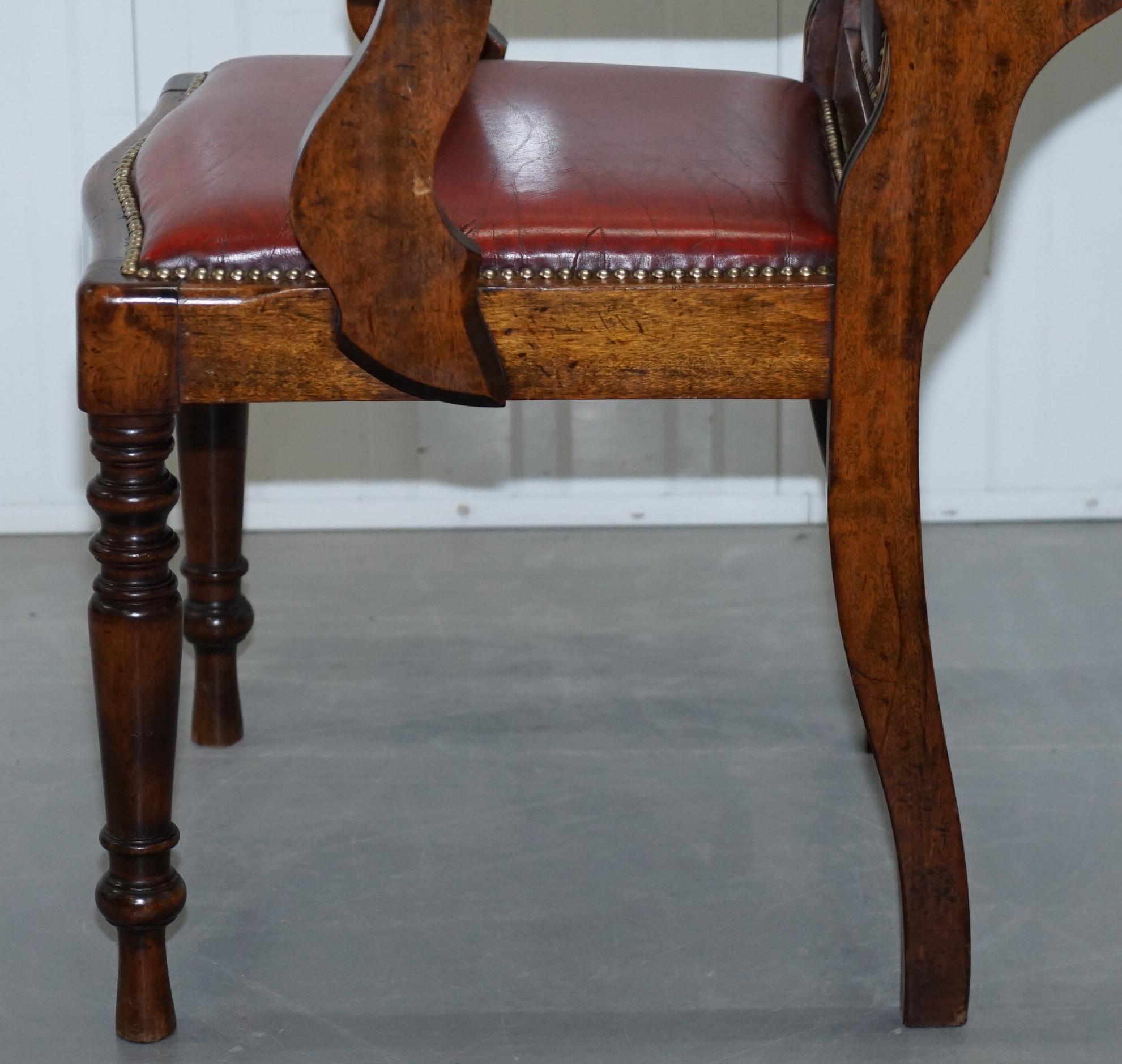 Rare circa 1850 Solid English Oak Leather Adjustable Barbers Chair Reclining 4