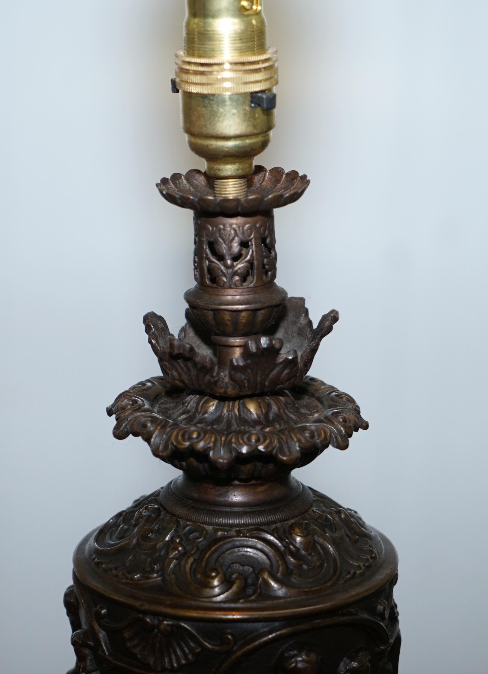 Mid-19th Century Rare circa 1860 Bronzed Cherub Putti Angel Oil Lamp Converted into Table Lamp